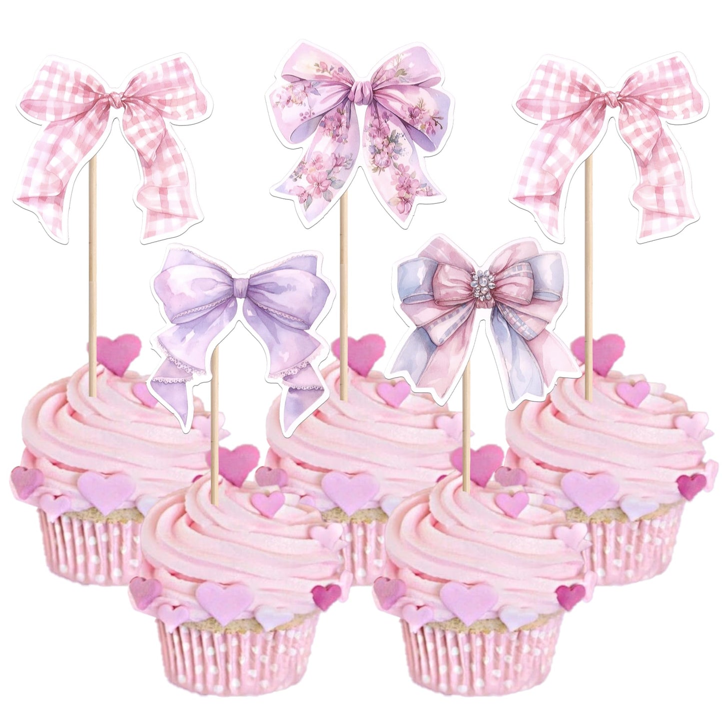YCTHUNFISH 36 Pack Bow Cupcake Toppers - Colorful Bowknot Picks for Weddings, Bridal Showers, and Birthday Parties