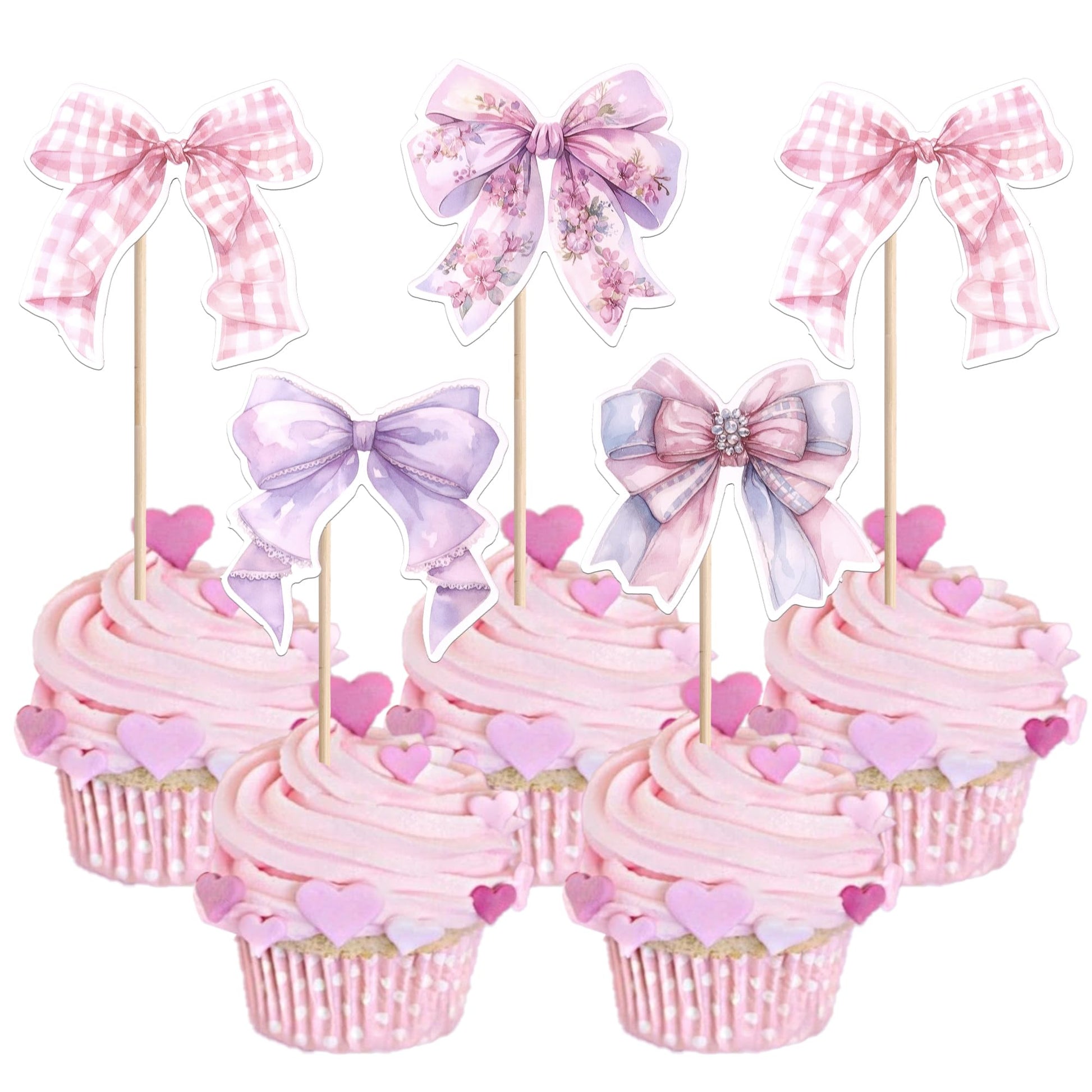 YCTHUNFISH 36 Pack Bow Cupcake Toppers - Colorful Bowknot Picks for Weddings, Bridal Showers, and Birthday Parties
