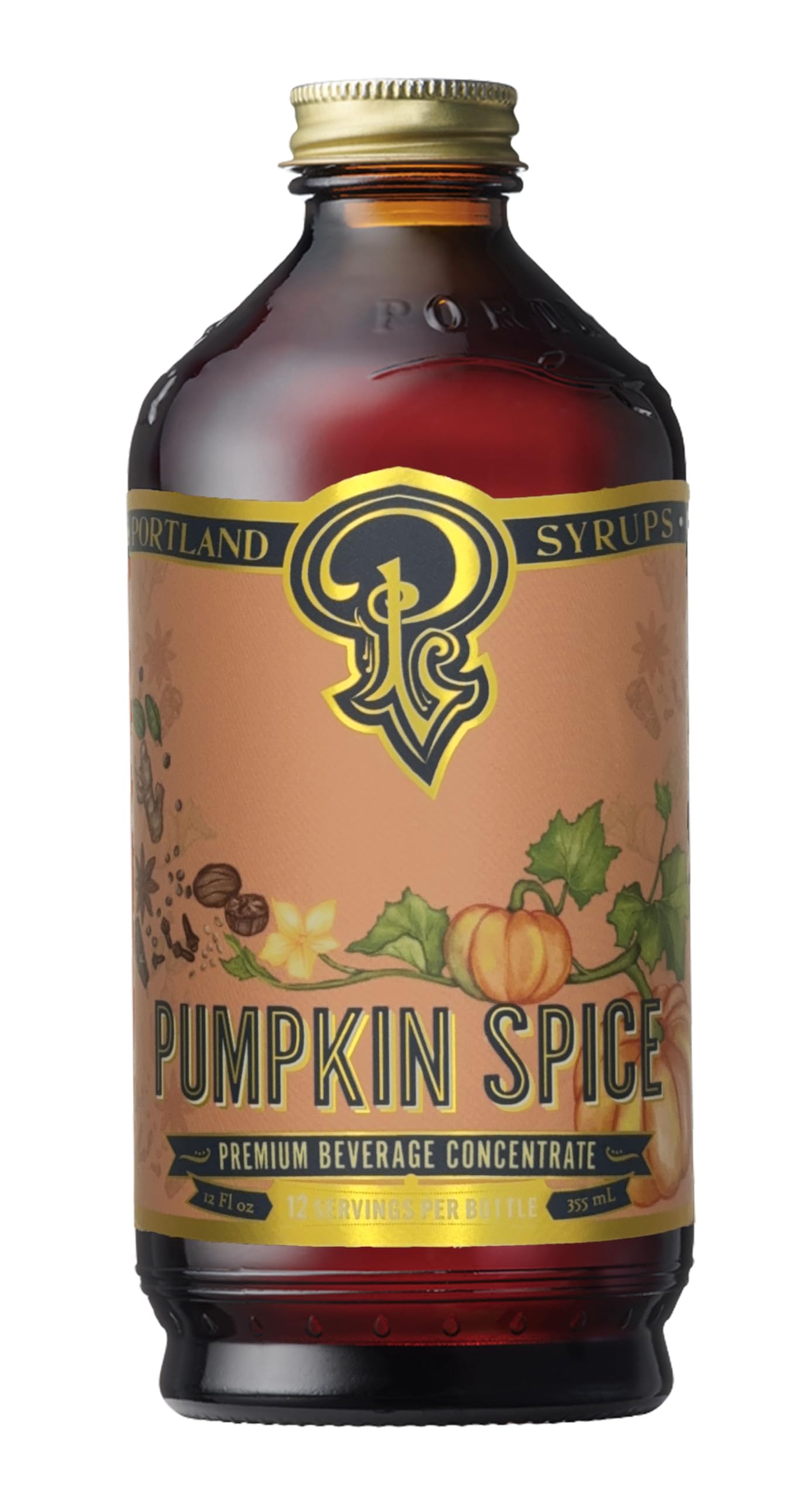 Portland Syrups Pumpkin Spice Syrup - Organic Coffee Syrup for Lattes & Baking - 12 oz Bottle