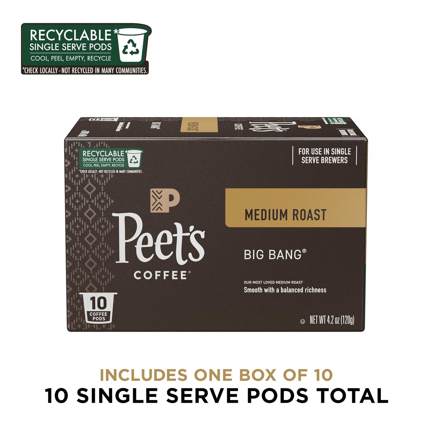 Peets Coffee Medium Roast K-Cup Pods Big Bang 10 Count Pack