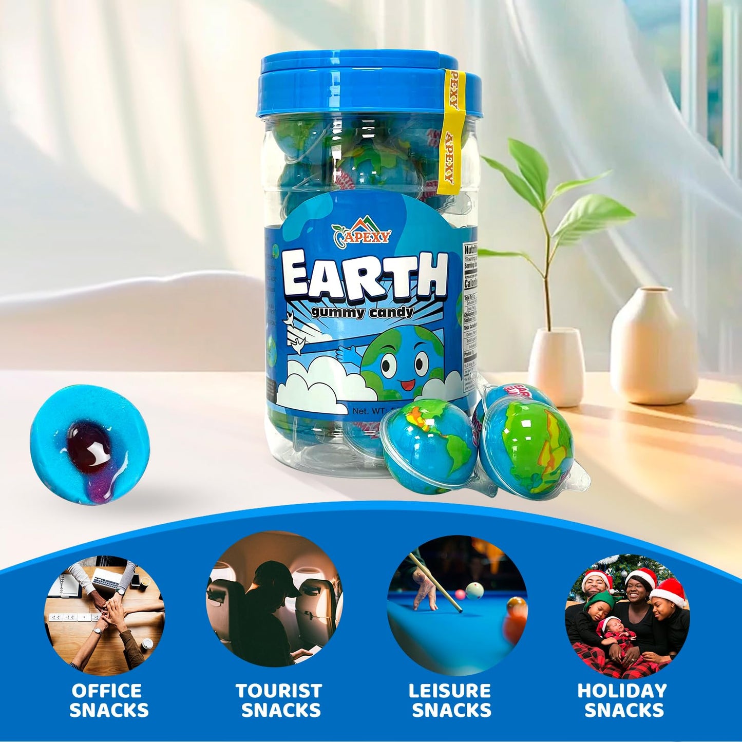 Apexy Planets Gummy Candy with Fruity Liquid Center Fat Free Fun & Delicious Space- Themed Treats Great for Halloween, Birthday,