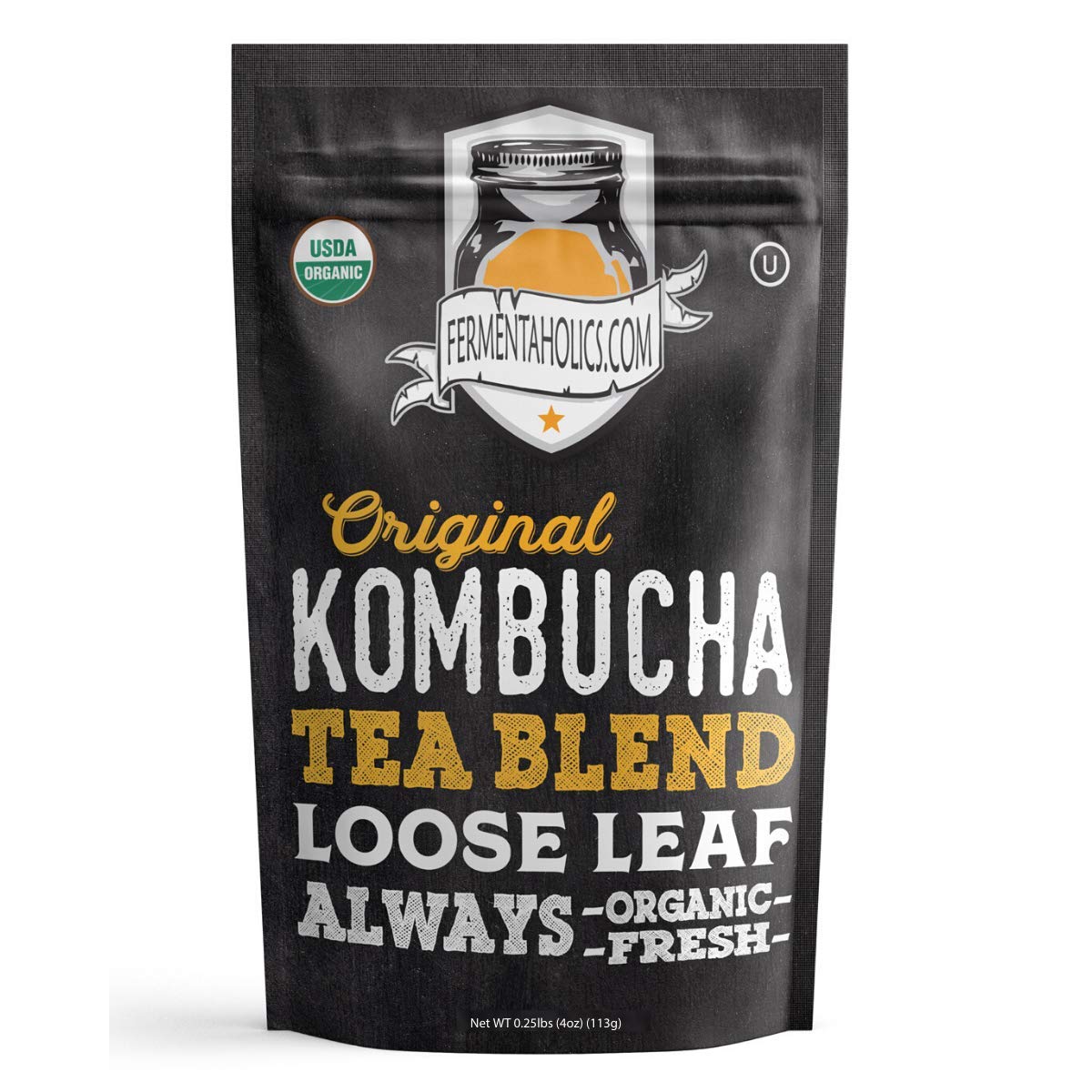 Fermentaholics Organic Kombucha Tea Blend, Loose Leaf, 4 oz, Makes 11 Gallons, Kosher Certified, Black and Green Tea