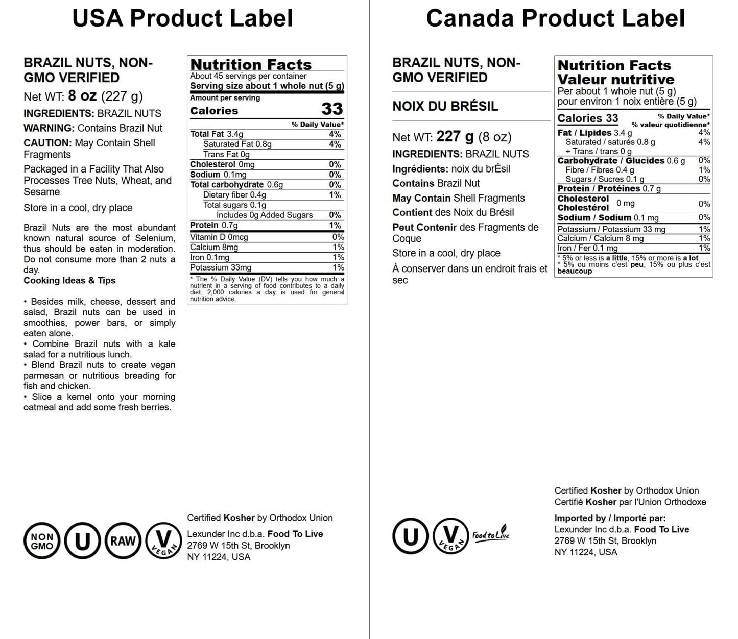 Food to Live Brazil Nuts, Raw & Unsalted, 8 Ounces, Non-GMO, Vegan, Keto Friendly, Bulk Snack