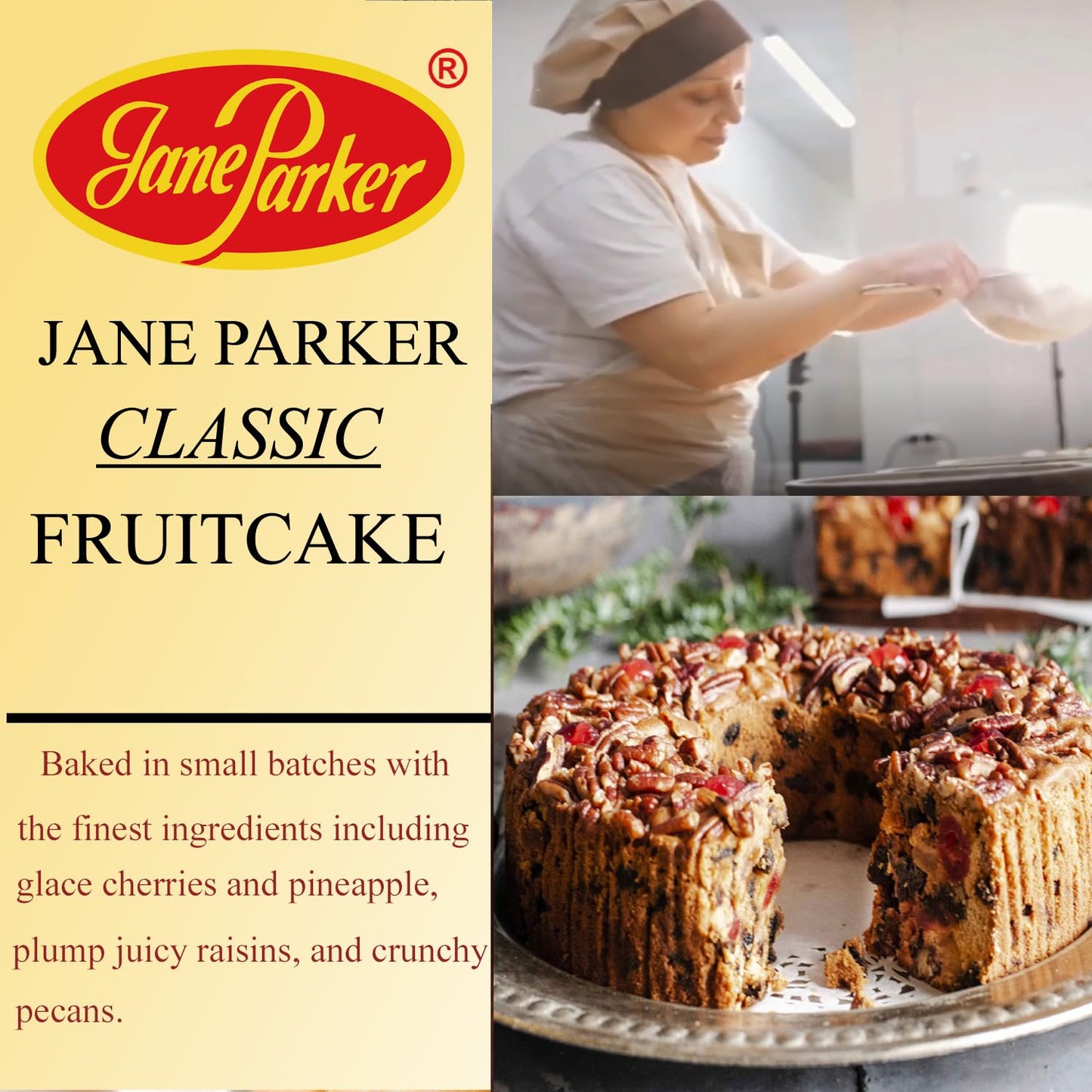 Jane Parker Fruitcake Classic Light Fruit Cake 3 Pound (48 Ounce) Ring In A Collectible Holiday Tin