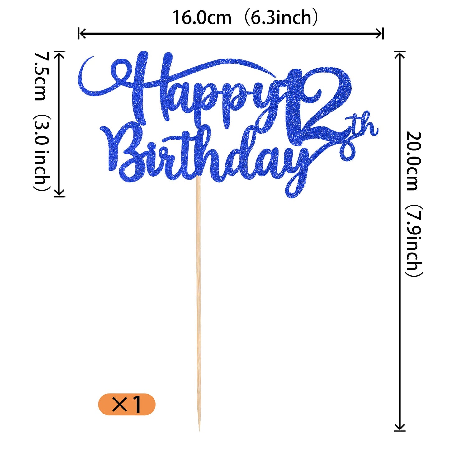 Rssta i Happy 12th Birthday Cake Topper Glitter Number 12, Deep Blue, Paper, Model XM223