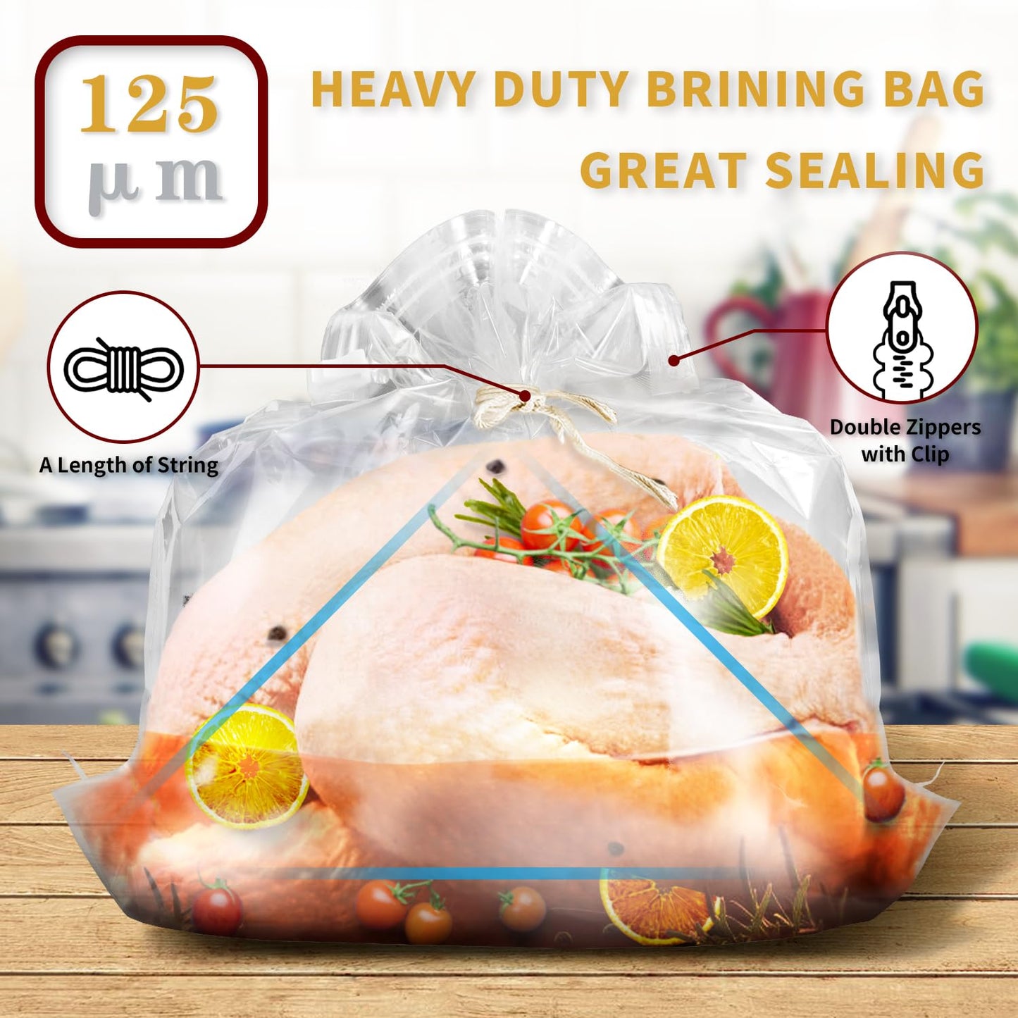 Brining Bags For Turkey, 2 Packs Extra Large Turkey Brine Bag With 2 Cotton Strings, Thickened Double Zip-Lock Seal Brine Bags F