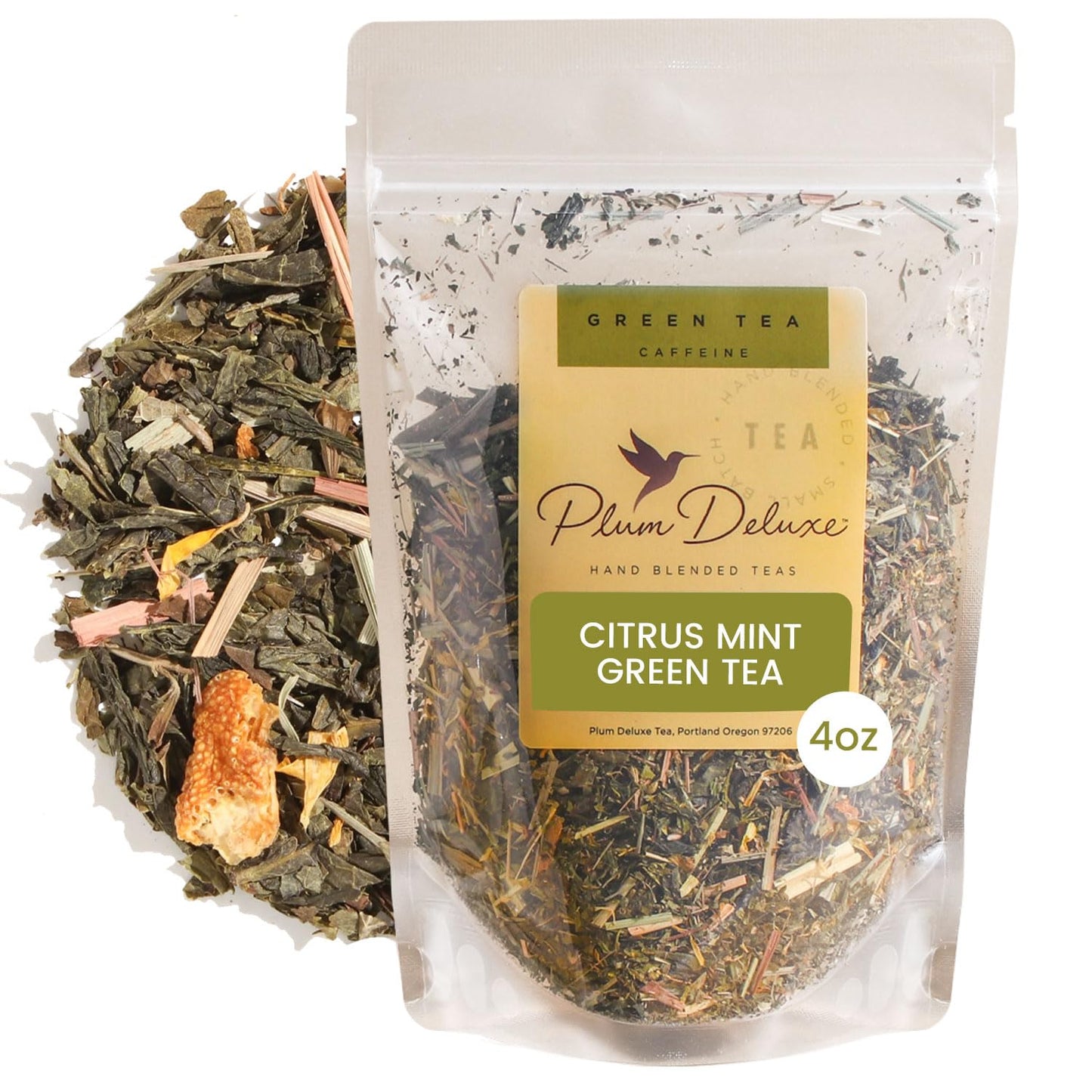 Plum Deluxe Citrus Mint Green Tea Loose Leaf Blend, 3 oz, Low Caffeine, Handcrafted in USA