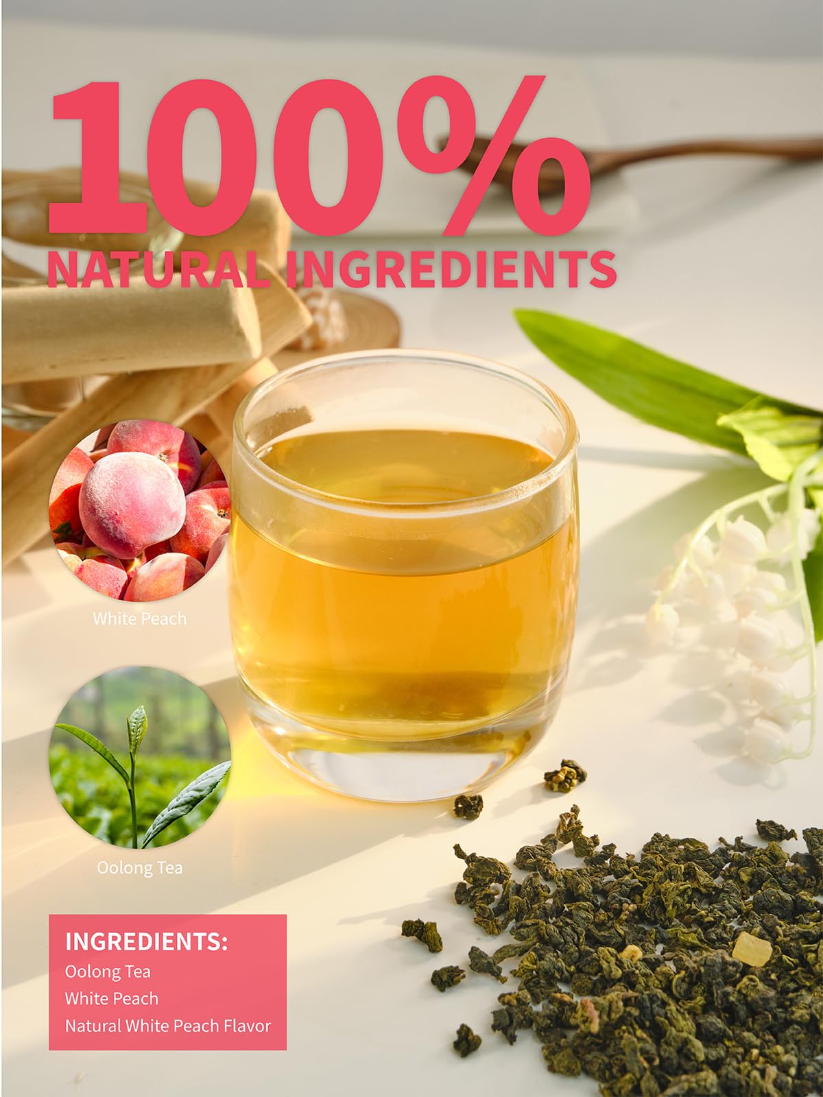 Teelux Peach Oolong Tea, White Peach Oolong Loose Leaf Tea, Peach Aroma & Slightly Sweet Flavor, Hot & Iced Tea, 5.3 Ounce