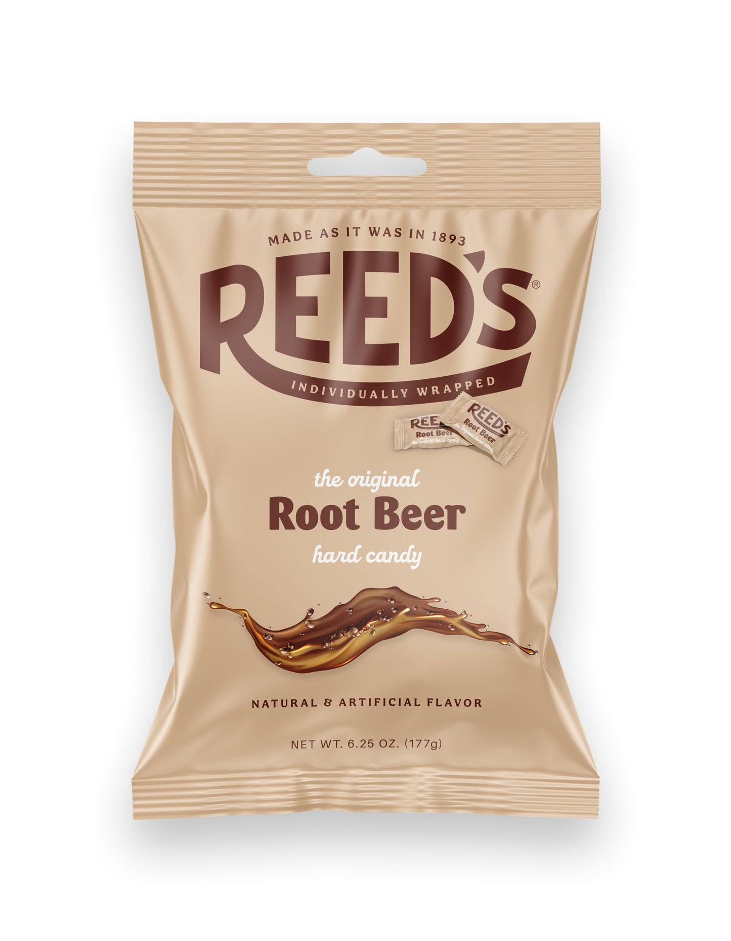 The Hampton Candy Company Reed’s Root Beer Hard Candy, Individually Wrapped, 6.25oz Bag
