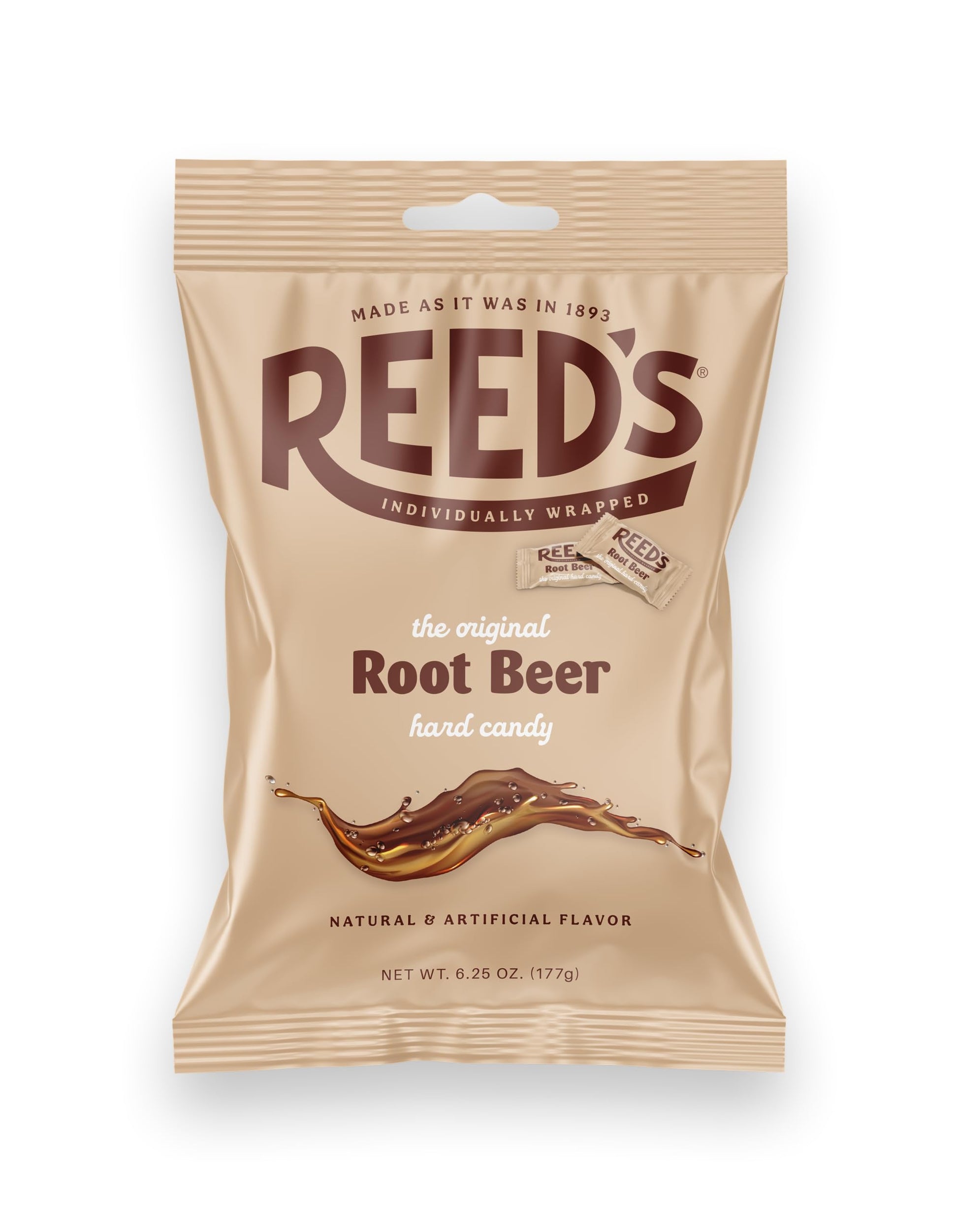 The Hampton Candy Company Reed’s Root Beer Hard Candy, Individually Wrapped, 6.25oz Bag