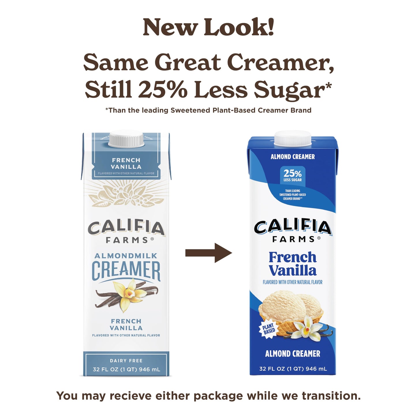 Califia Farms - French Vanilla Almond Milk Coffee Creamer, 32 Oz (Pack of 6), Shelf Stable, Dairy Free, Plant Based, Vegan, Glut