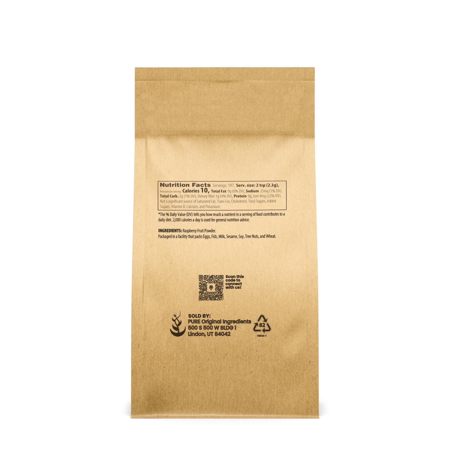 Pure Original Ingredients Raspberry Fruit Powder (1Lb) Gluten-Free, Great In Smoothies & Desserts