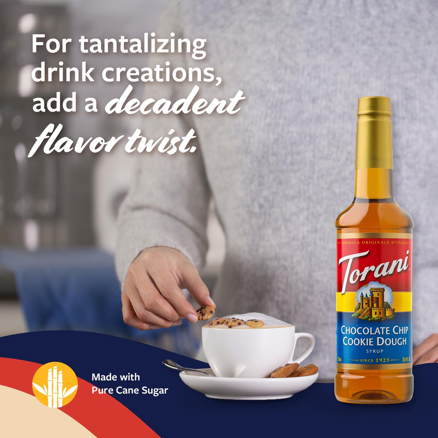 Torani Chocolate Chip Cookie Dough Coffee Syrup, Flavored Syrup for Drinks, Pump Included, 25.4 Fl Oz