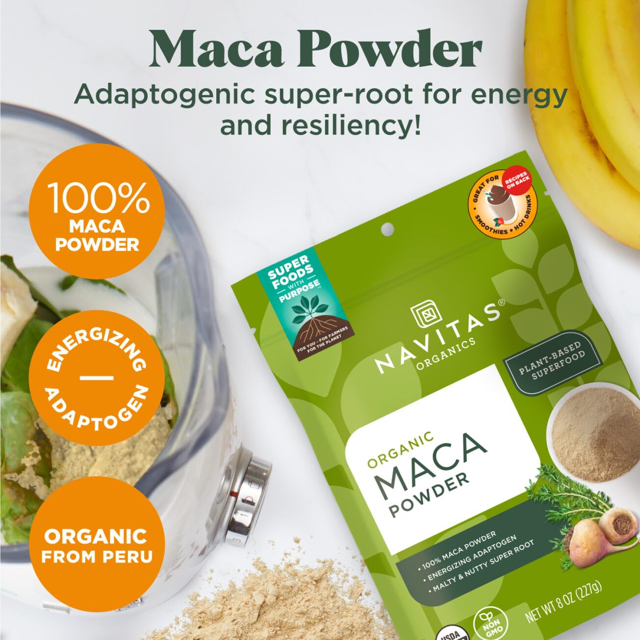 Navitas Organics Maca Powder  8 oz. Bag  45 Servings - Organic  Non-GMO  Low Temp-Dried Gluten-Free