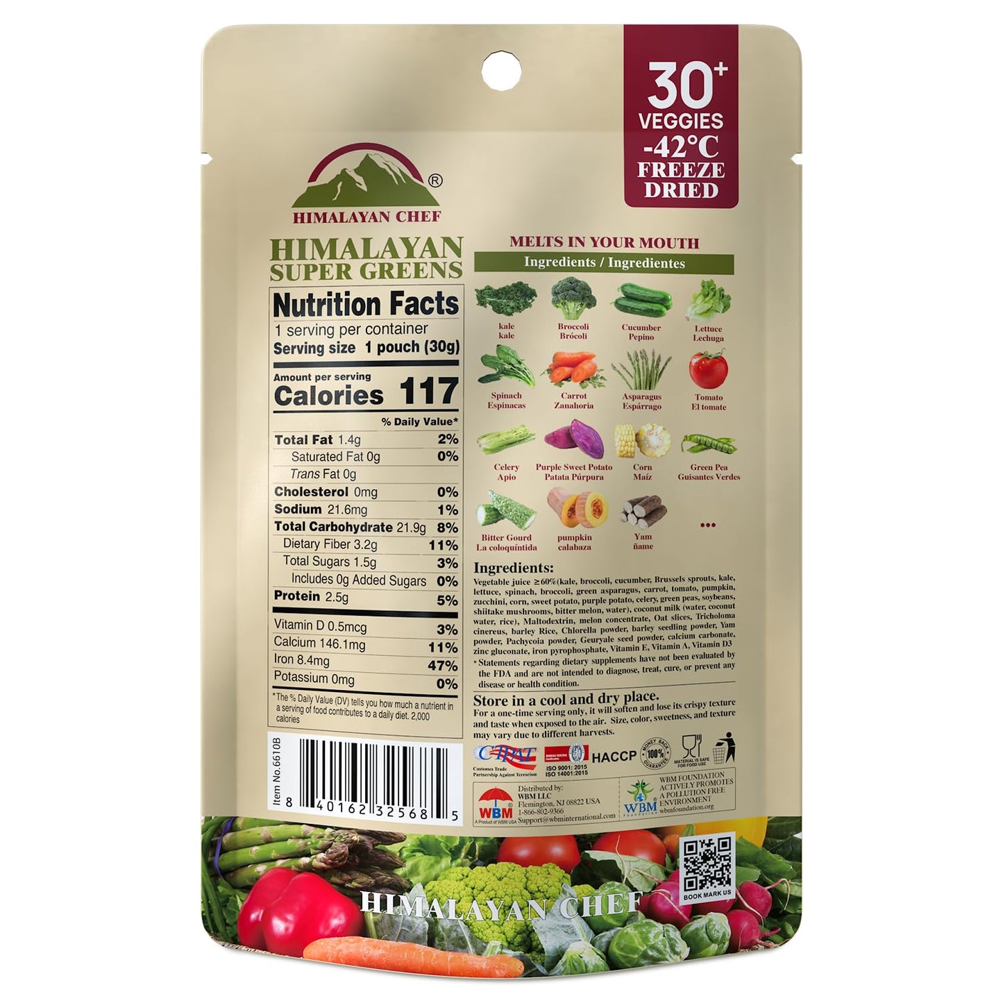 Himalayan Chef Veggie Crisp Freeze-Dried Snack, 30g, Organic Green Veggie Mix, Protein-Rich, Gluten-Free, Pack of 1