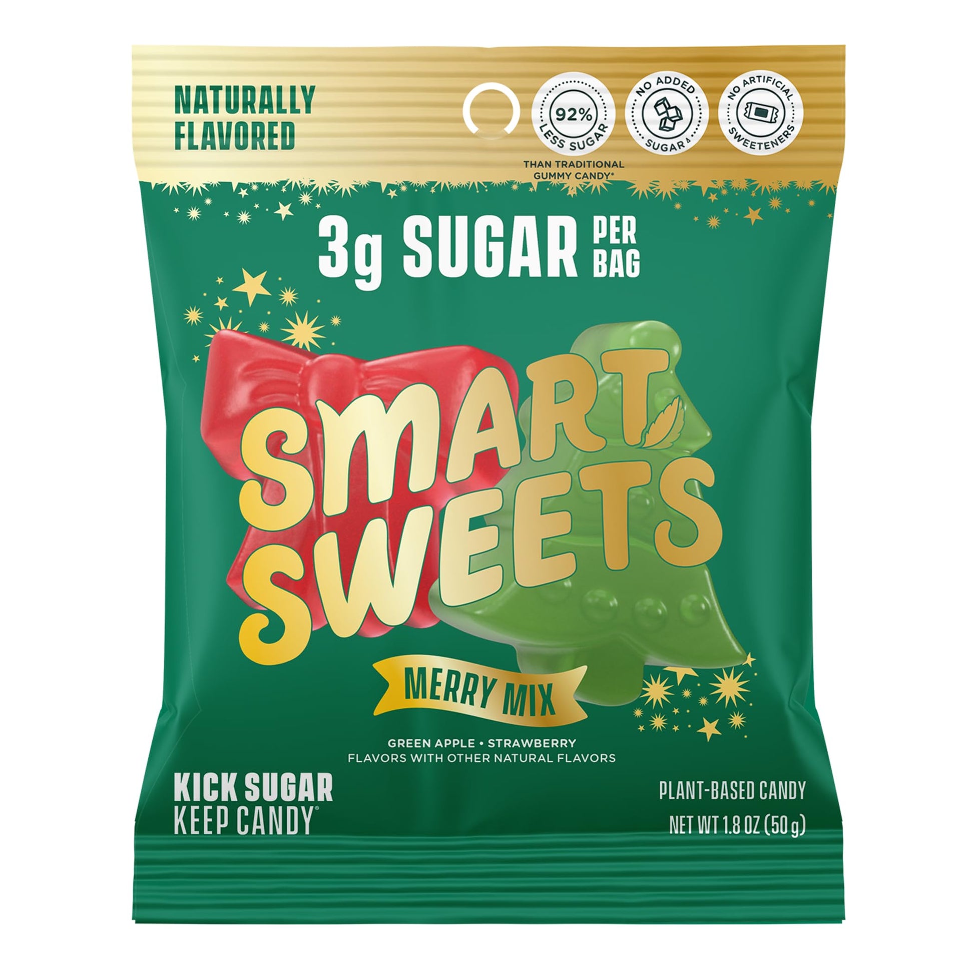 SmartSweets Merry Mix Gummy Candy: 1.8oz (Pack of 14)  Gummy Candy with Low Sugar  Low Calorie  No Artificial Sweeteners  Plant-Based  Gluten-Free  Healthy Snack for Kids & mature-themeds  Holiday Treat