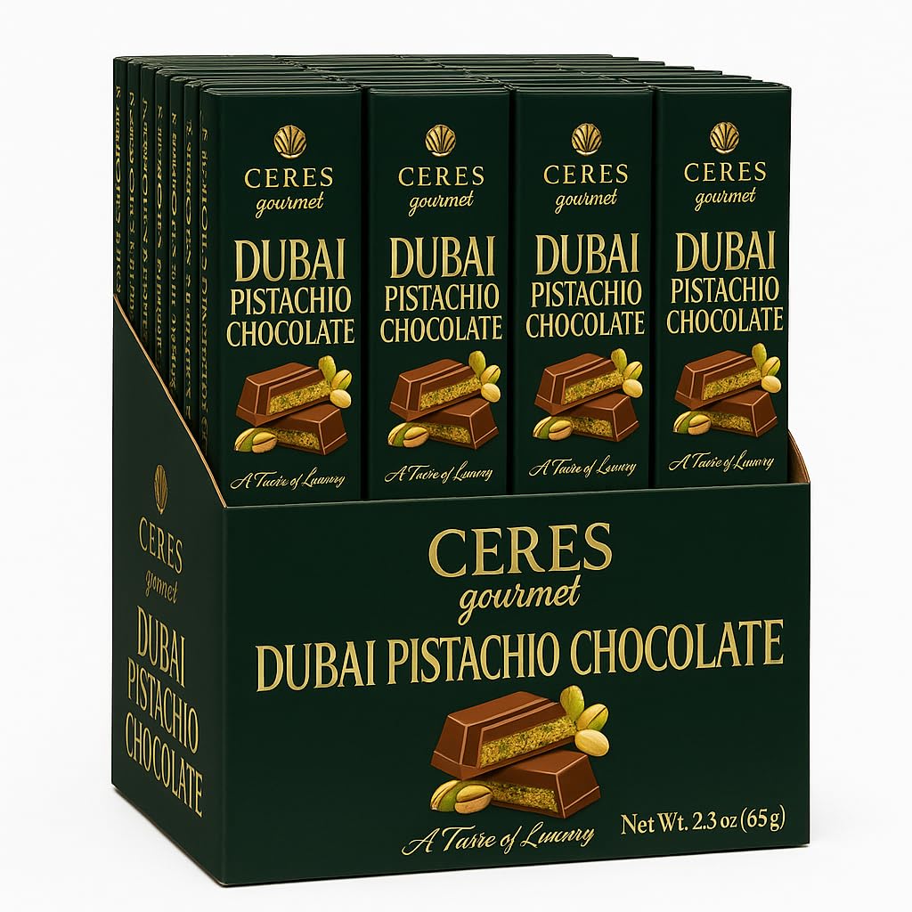 Ceres Gourmet Dubai Pistachio Chocolate Bar – Knafeh-Inspired Milk Chocolate, 2.3 oz (65 g), Mini Size, Crunchy Kataifi & Pistachio-Filled