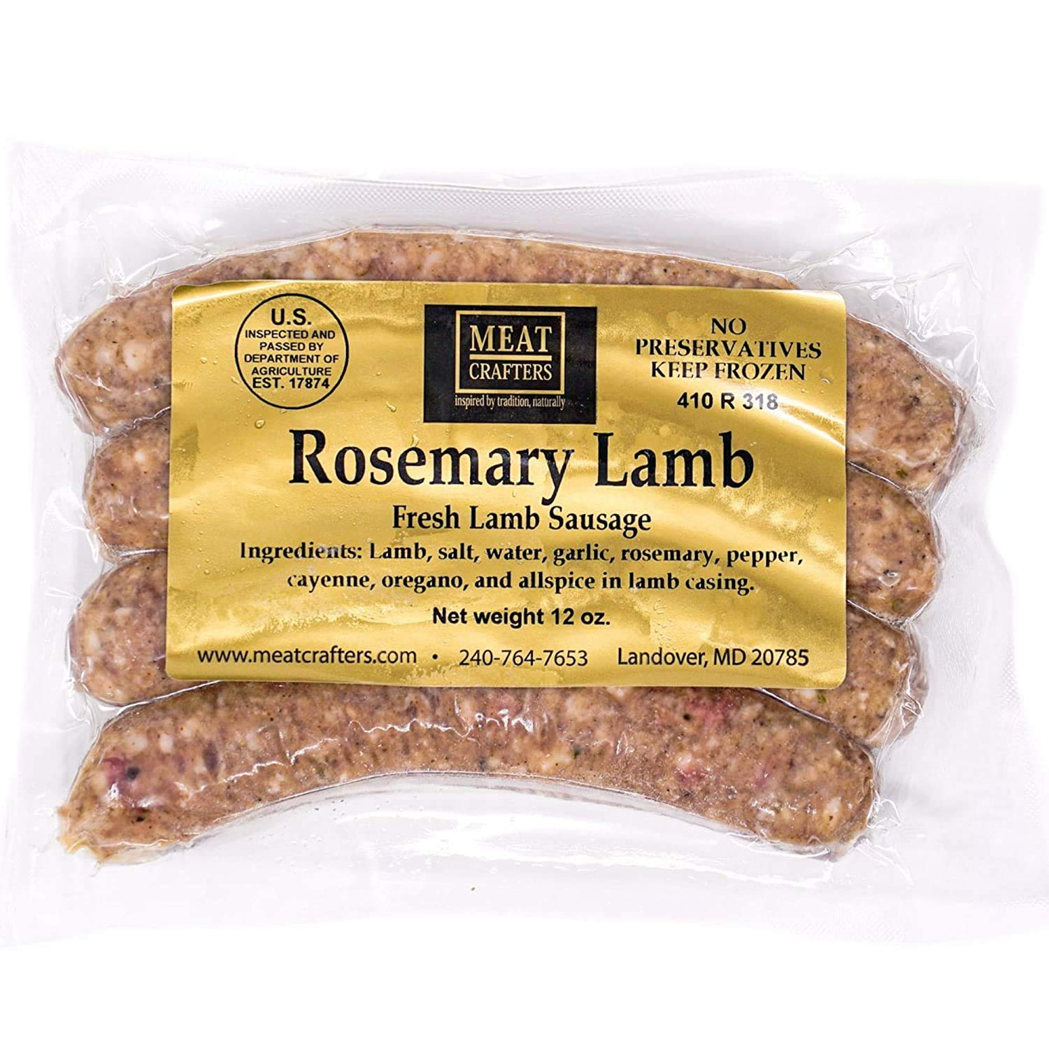 MeatCrafters Rosemary Lamb Sausage, No Antibiotics, Preservative Free, 12oz (4-Pack, 16 Total Links)