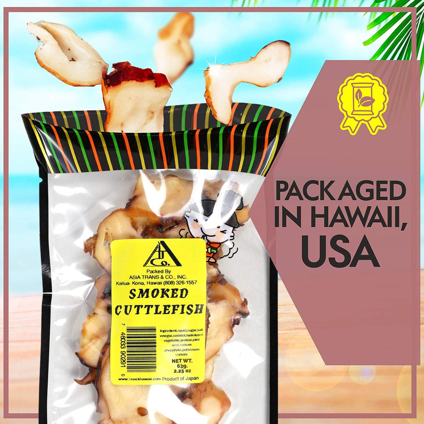 Asia Trans & Co. Smoked & Dried Cuttlefish Tako - Low-Fat Seafood Jerky Snack - 2.25 oz