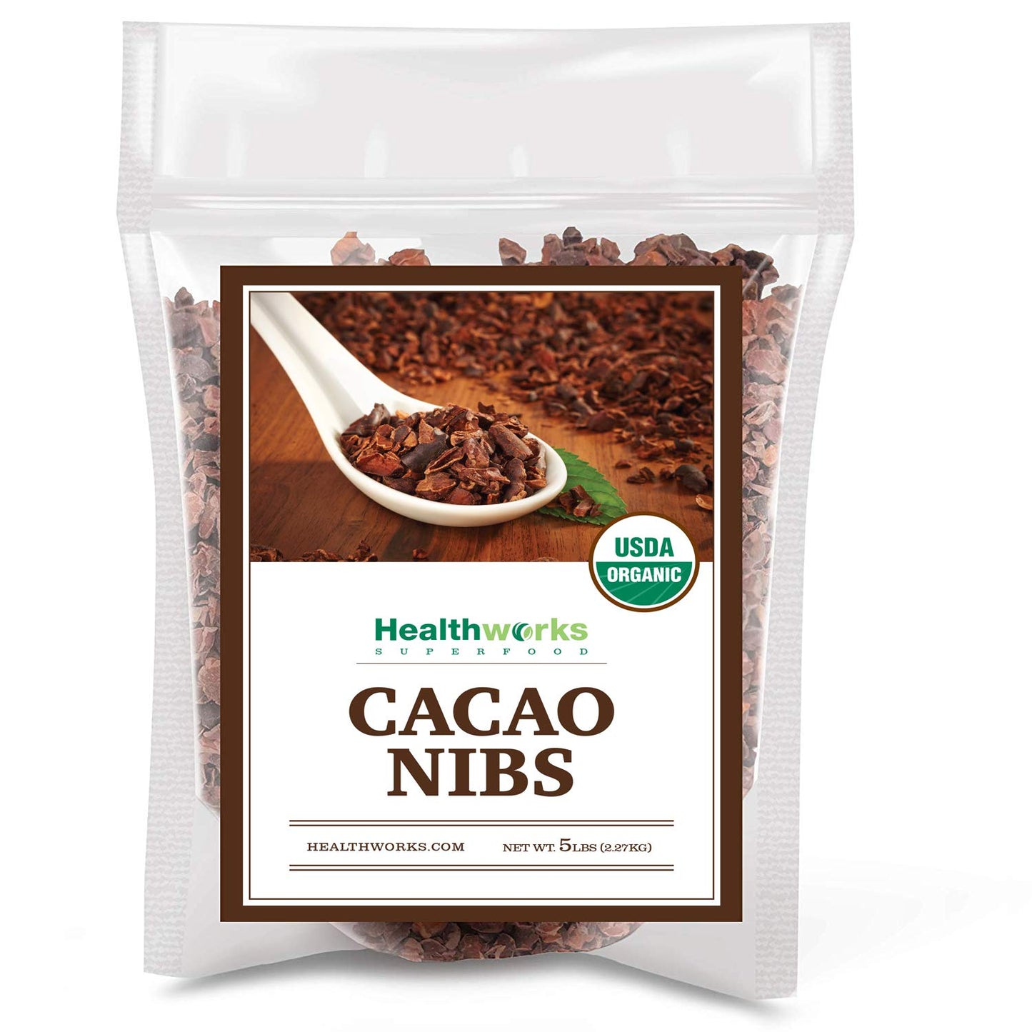 Healthworks Superfoods Cacao Nibs Organic - 80 Oz / 5 Lb - Criollo Bean - Raw Unsweetened Chocolate Substitute - Certified Organic - Keto  Vegan & Non-Gmo - Antioxidant
