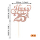 YCTHUNFISH Happy 25th Cake Topper, Black Glitter Number 25, Rose Gold, Bamboo Decorations for 25th Birthday Wedding Anniversary Party Supplies