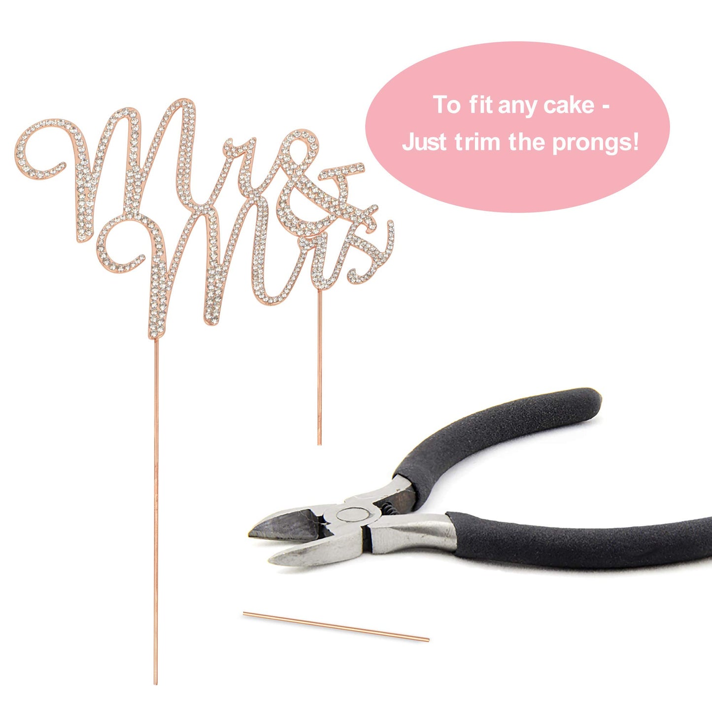 Crystal Creations Mr and Mrs Wedding Cake Topper - Rose Gold Metal - 1 Count - Sparkly Cursive Design