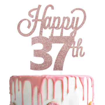 Lingteer Happy 37Th Birthday Cake Topper - Cheers To 37Th Birthday 37 Years Old Birthday Party Cake Decorations Sign.