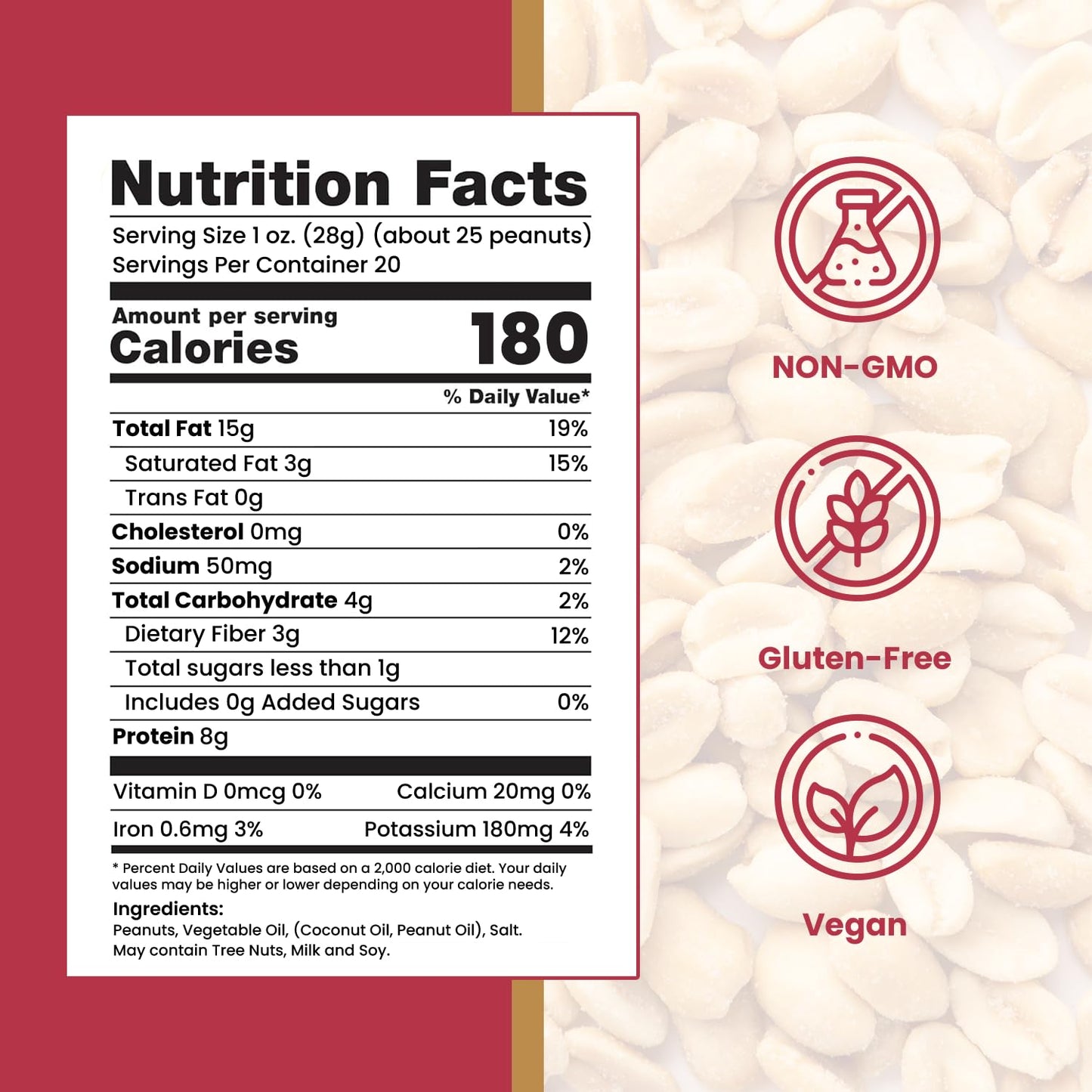 Hubbard Peanut Company Hubs Peanuts - Premium Virginia Nuts, Salted, Vegan, Keto Friendly, 2 Packs of 20 oz Cans