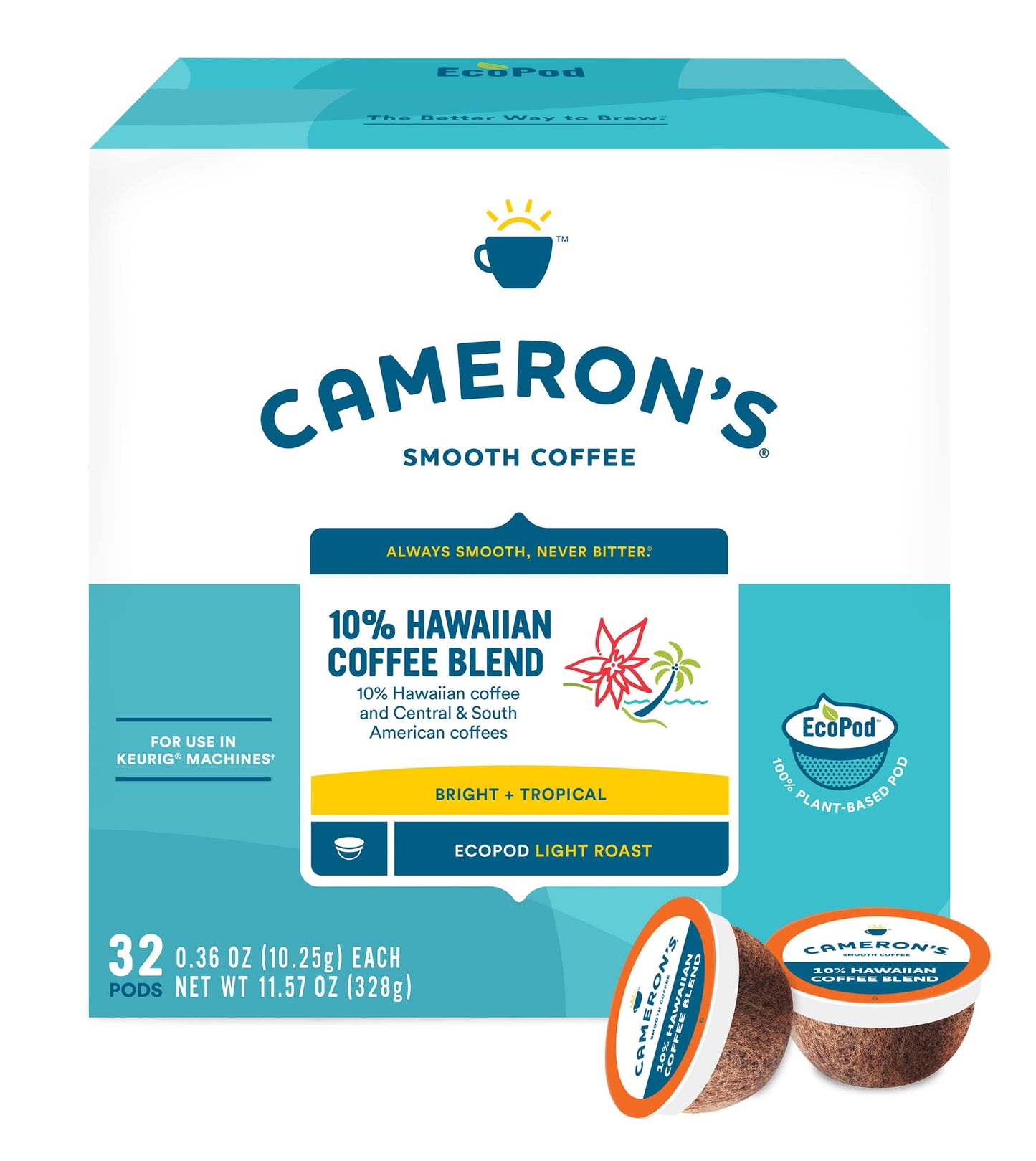 Camerons Coffee Single Serve Pods, 10% Hawaiian Coffee Blend, 32 Count