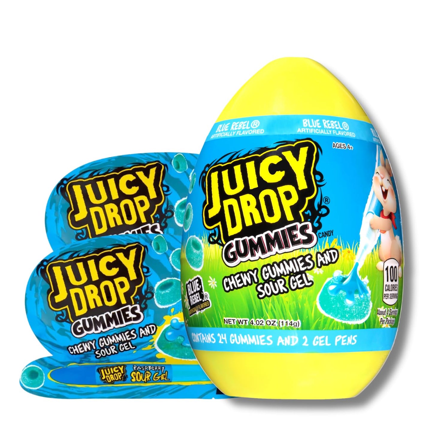 LYZAS SWEETS &   Easter Juicy Drop Pop Gummies - 24 Gummies & 2 Juice Pens - Festive Egg Packaging - Pack of 2