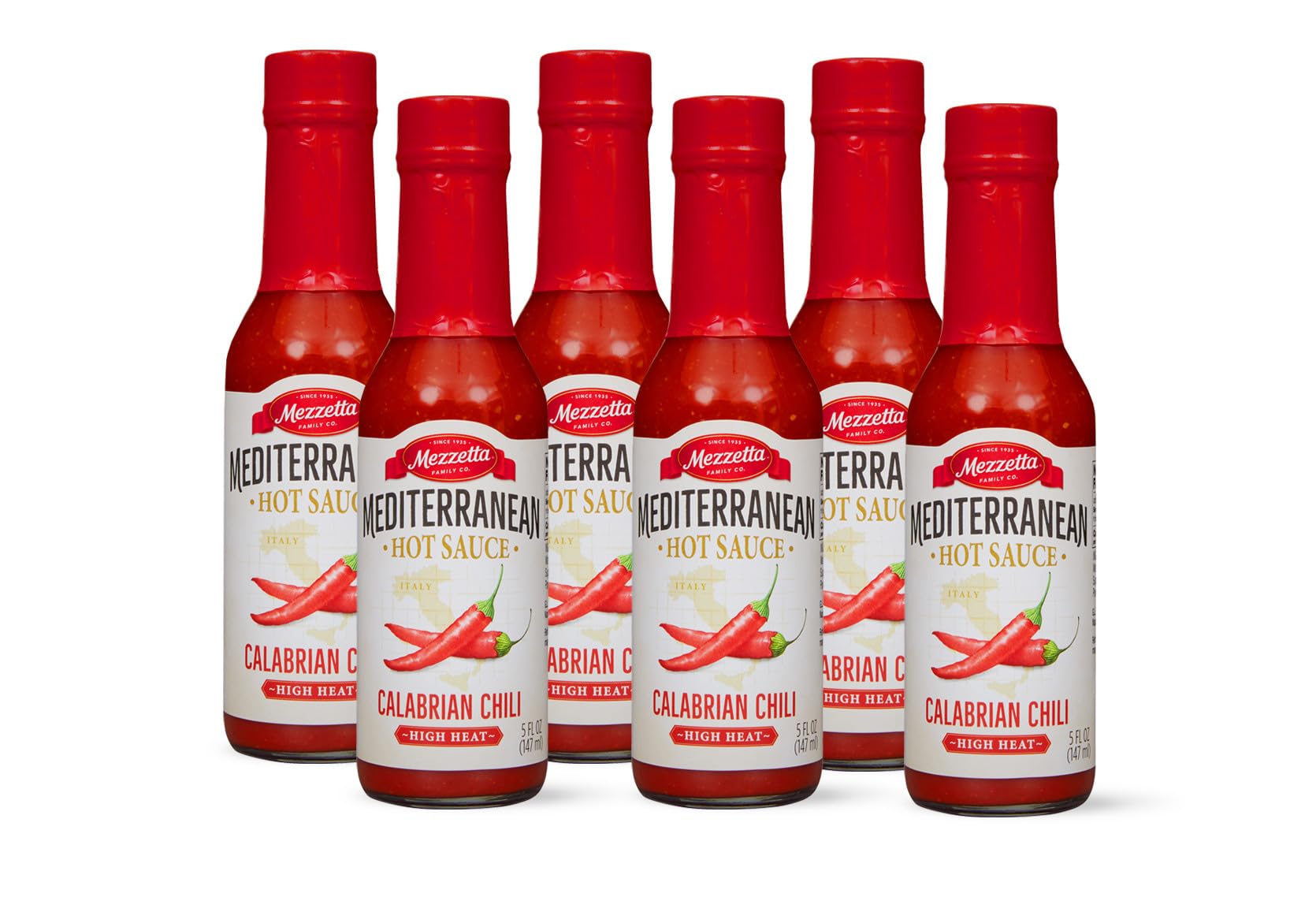 Mezzetta Mediterranean Calabrian Chili Hot Sauce, Hot Heat | Non-GMO, Gluten Free, Vegan | 5 Fluid Ounce Jar (Pack of 6)