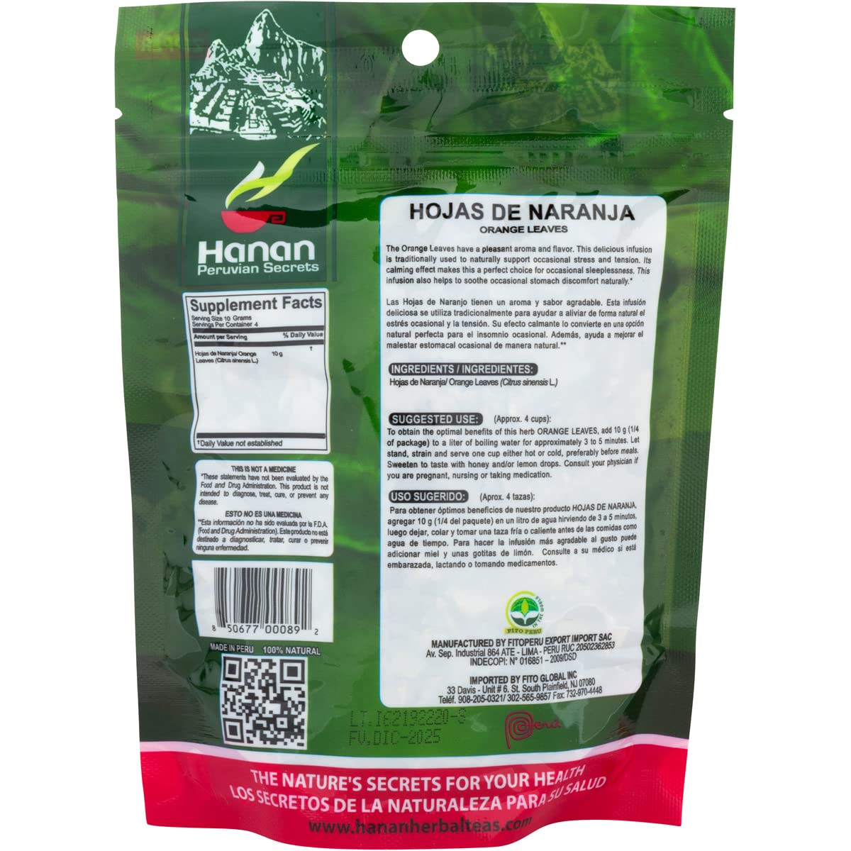 Hanan Dried Orange Leaves for Herbal Tea - 1.4 oz (40 g) Natural Plant Leaf