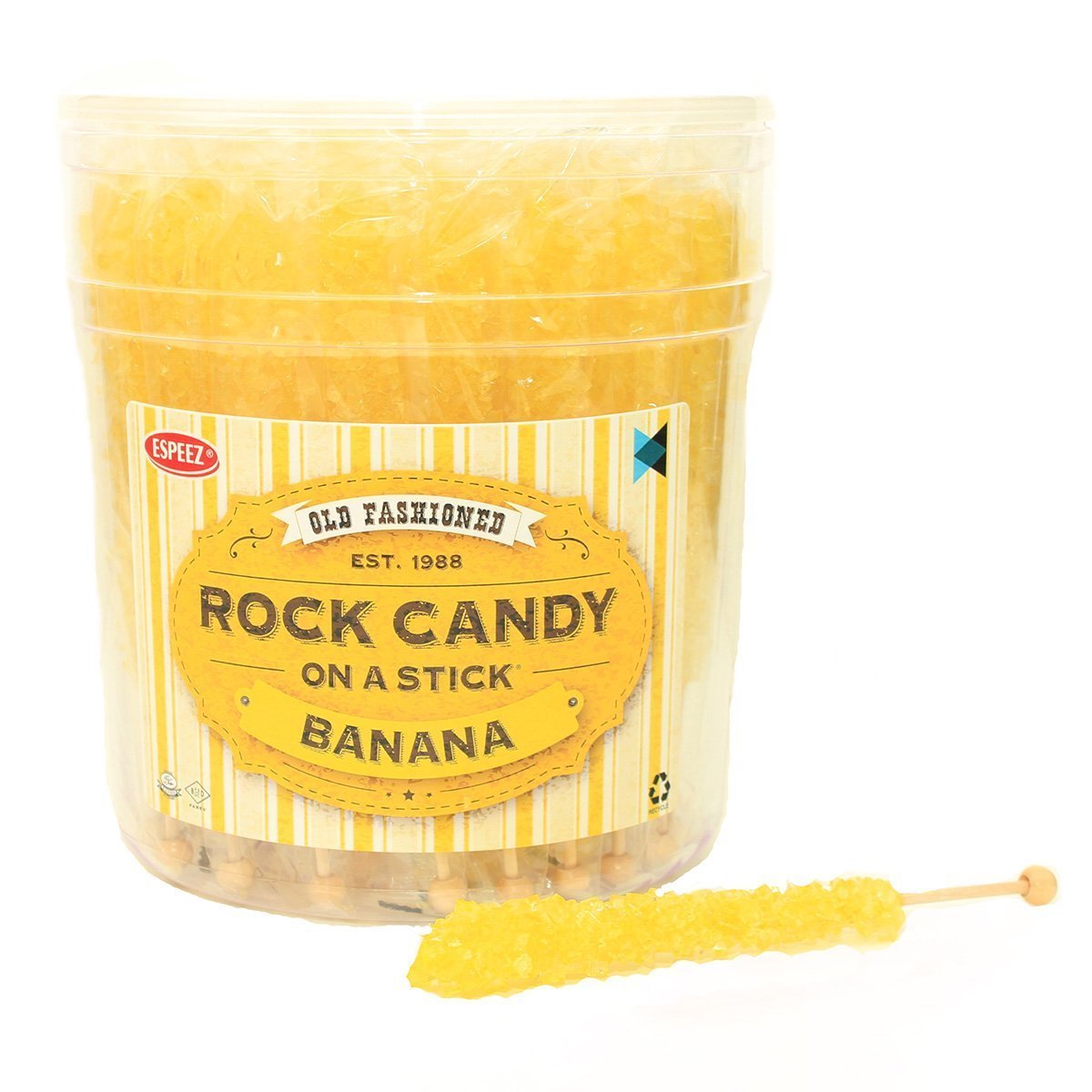 Extra Large Rock Candy Sticks: 48 Banana Lollipop - Yellow Rock Candy Sticks - Individually Wrapped - Espeez Rock Candy Sticks for Candy Buffet, Birthdays, Weddings, Receptions and Baby Shower