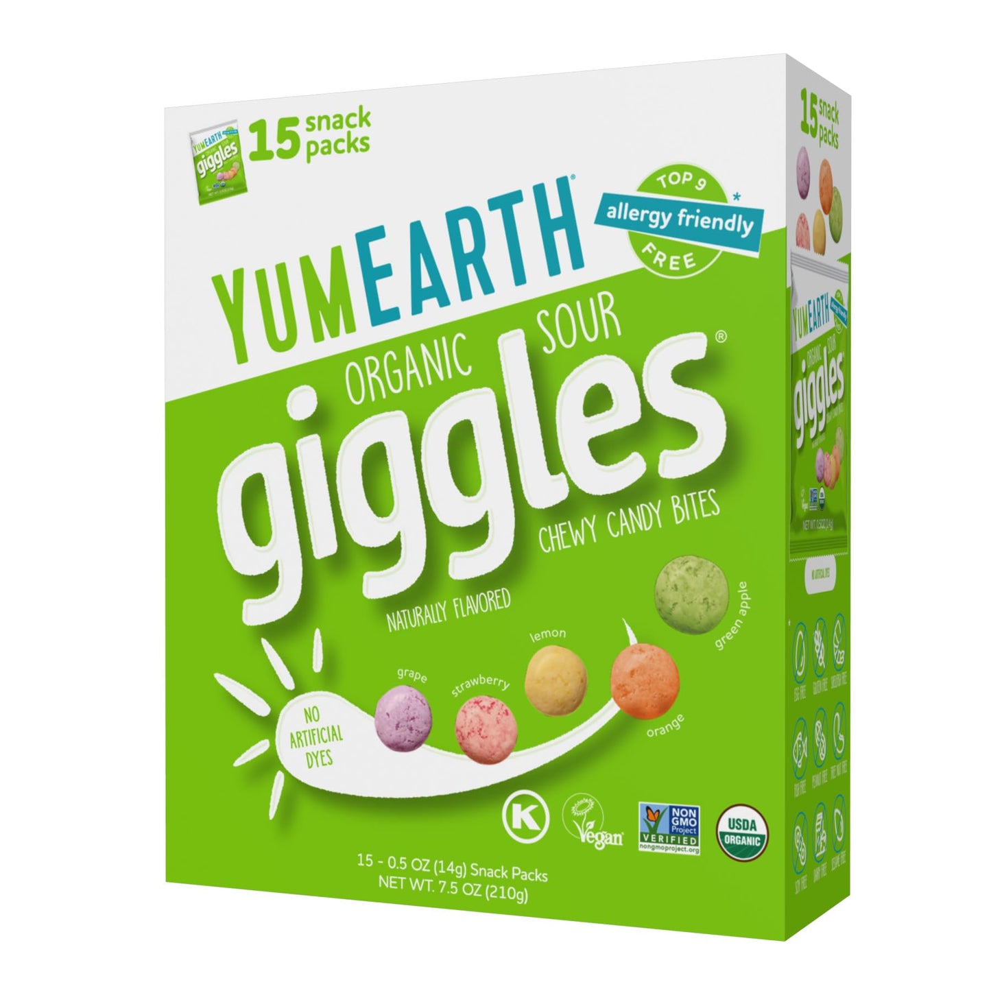 YumEarth Organic Sour Giggles Chewy Candy - Allergy Friendly, No Artificial Dyes, Non GMO, Gluten Free, Sour Fruit Flavored, Veg