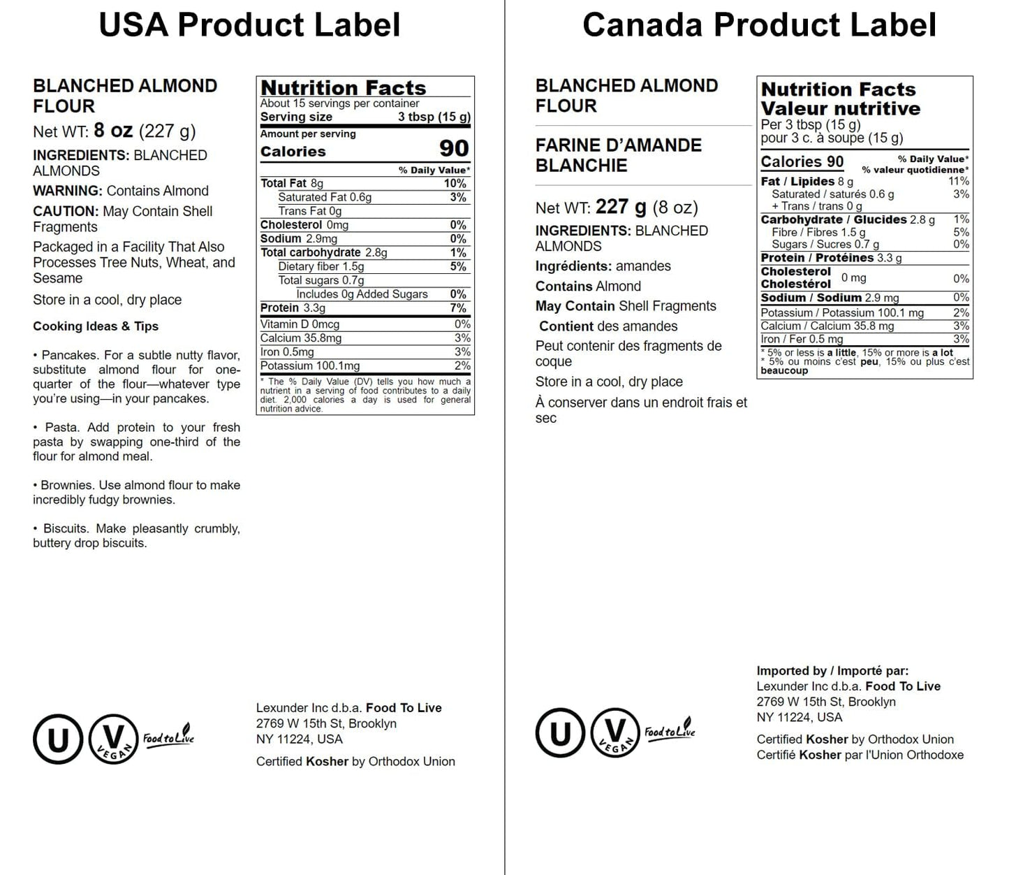 Food To Live - Blanched Almond Flour, 8 Ounces — Finely Milled, Raw, Vegan, Keto, Paleo, Kosher. Good Source Of Fiber, Protein, Vitamin E, Copper.