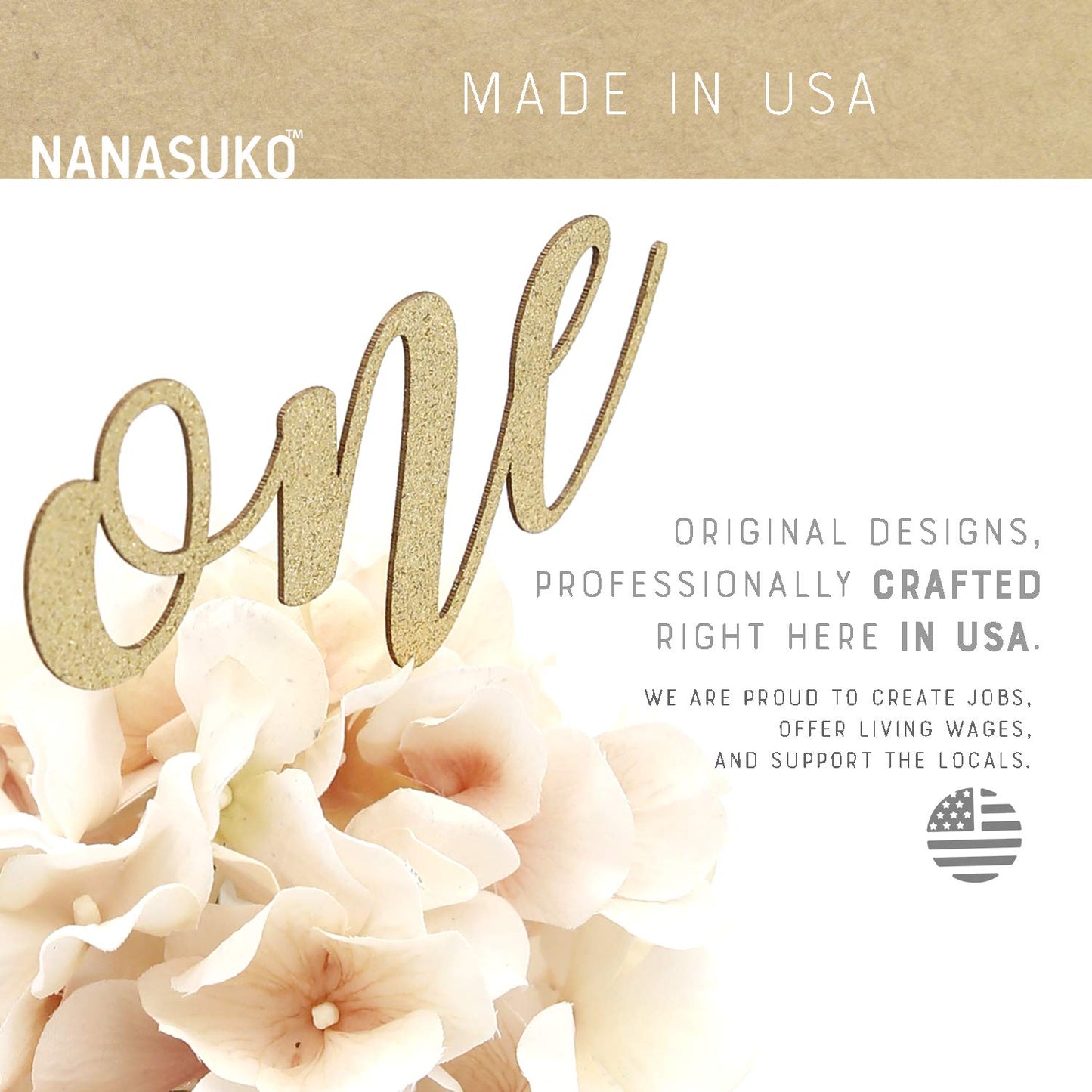 Nanasuko 1St Birthday Cake Topper - One - Double Sided Gold Glitter - Premium Quality Made In Usa