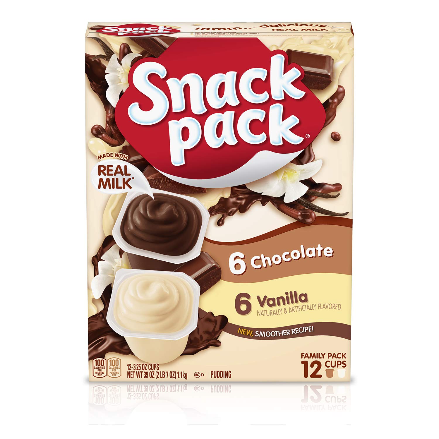 Snack Pack Chocolate And Vanilla Pudding Cups Family Pack, 12 Count, 6 Pack