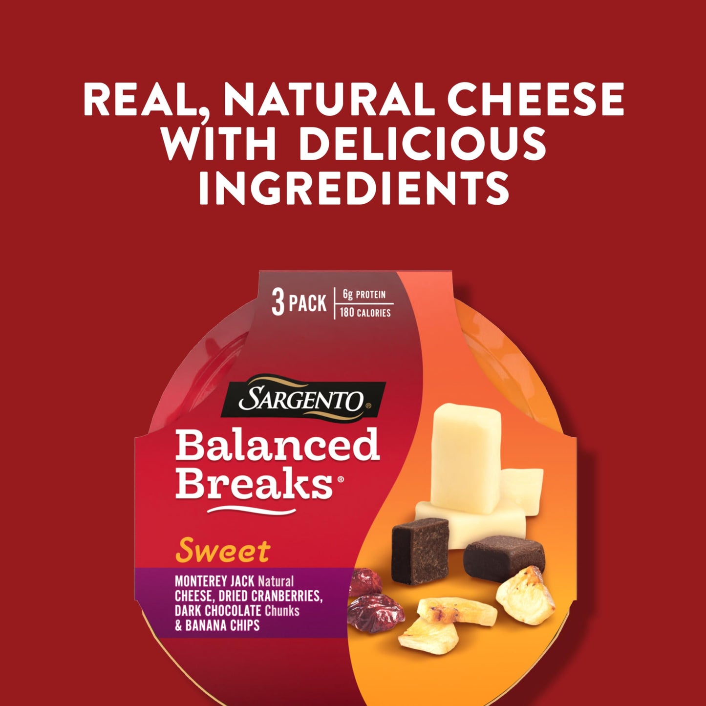 Sargento Sweet Balanced Breaks Natural Monterey Jack Cheese, Dried Cranberries, Dark Chocolate Chunks & Banana Chips Snack Kit,