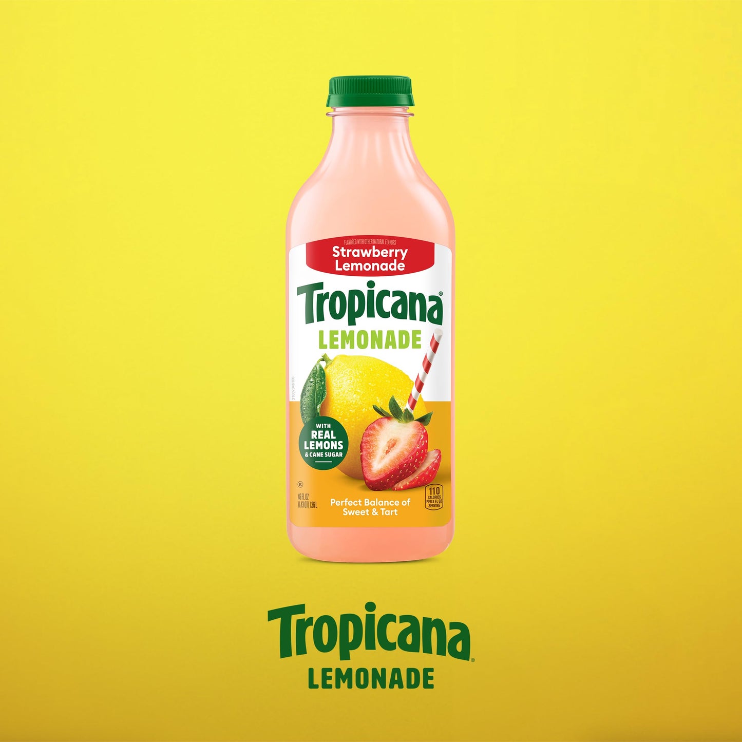 Tropicana Strawberry Lemonade, Made with Real Lemons, 46 fl oz Bottle