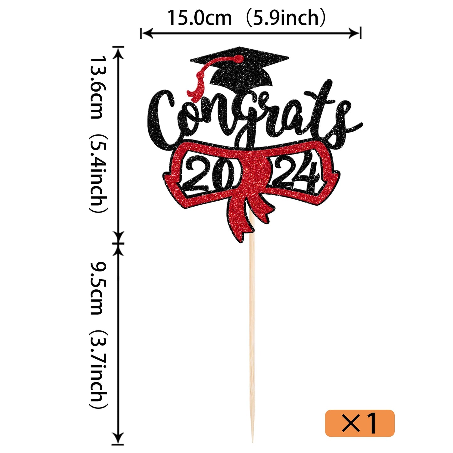 YCTHUNFISH Cake Topper Glitter Diploma Graduation Cap Decoration for Class of 2025, Red, Paper, 1 Pack