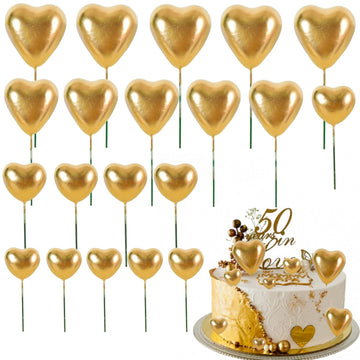 Beishida 20 Pcs Gold Heart Cake Toppers 3D Heart Cake Toppers Foam Toppers Cake Decoration Happy Birthday Cake Diy Cake Insert F