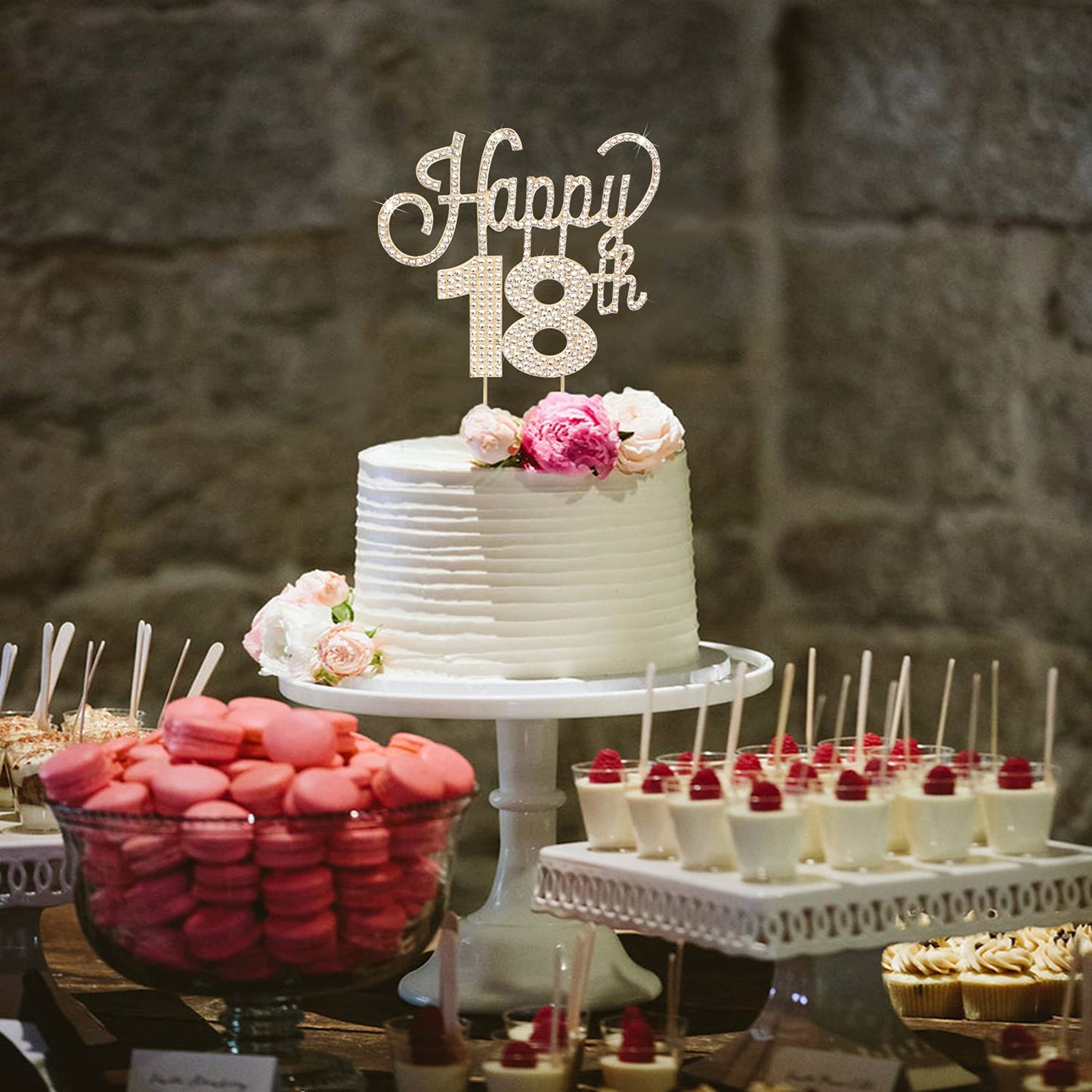 Lingteer Happy 18Th Birthday Gold Rhinestone Cake Topper - Cheers To 18Th Birthday Eighteen Years Old Party Cake Centerpieces To