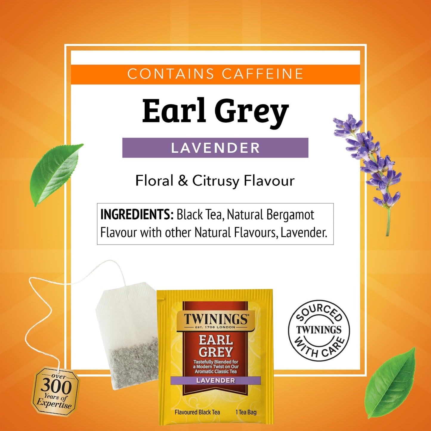 Twinings Earl Grey Lavender Tea – Caffeinated Black Tea Blend, Individually Wrapped Tea Bags, 20 Count