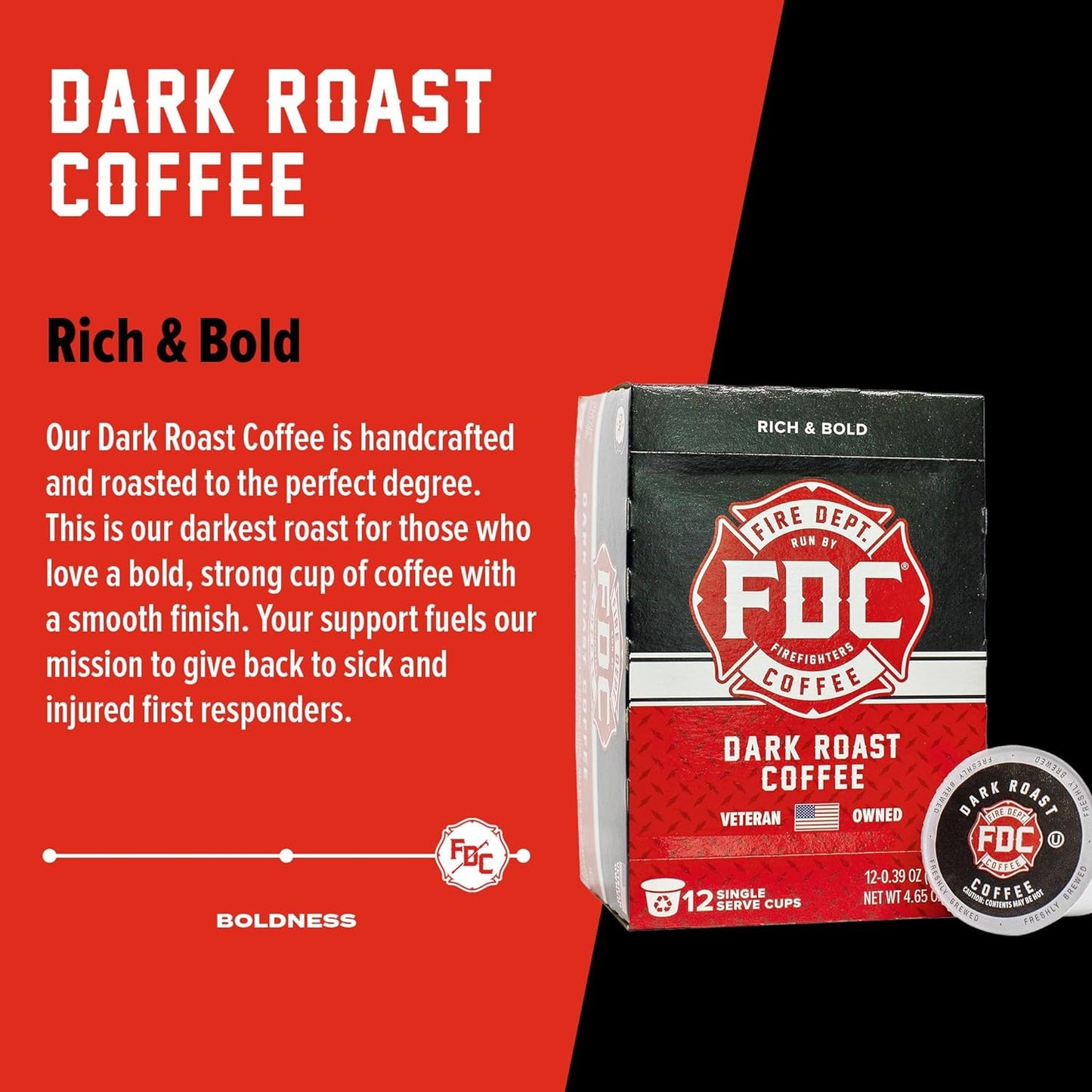 Fire Department Coffee Dark Roast Pods - Bold & Strong - 24 Single Pods - Veteran Owned - Roasted in the USA
