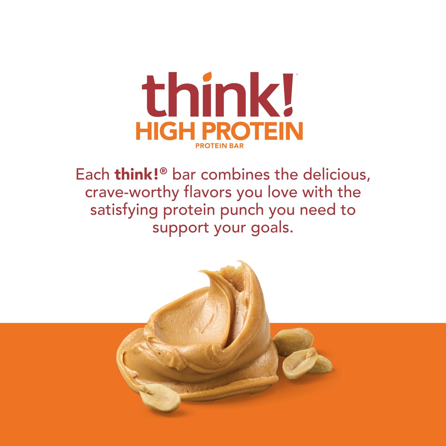 think! Protein Bars, High Protein Snacks, Gluten Free, Kosher Friendly, Creamy Peanut Butter, Nutrition Bars, 2.1 Oz per Bar, 30