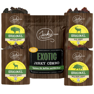 Jerky.Com'S Classic Exotic Jerky Variety Sampler Pack - Jerky Variety Pack With 4 Types Of Jerky - Buffalo, Wild Boar, Venison J