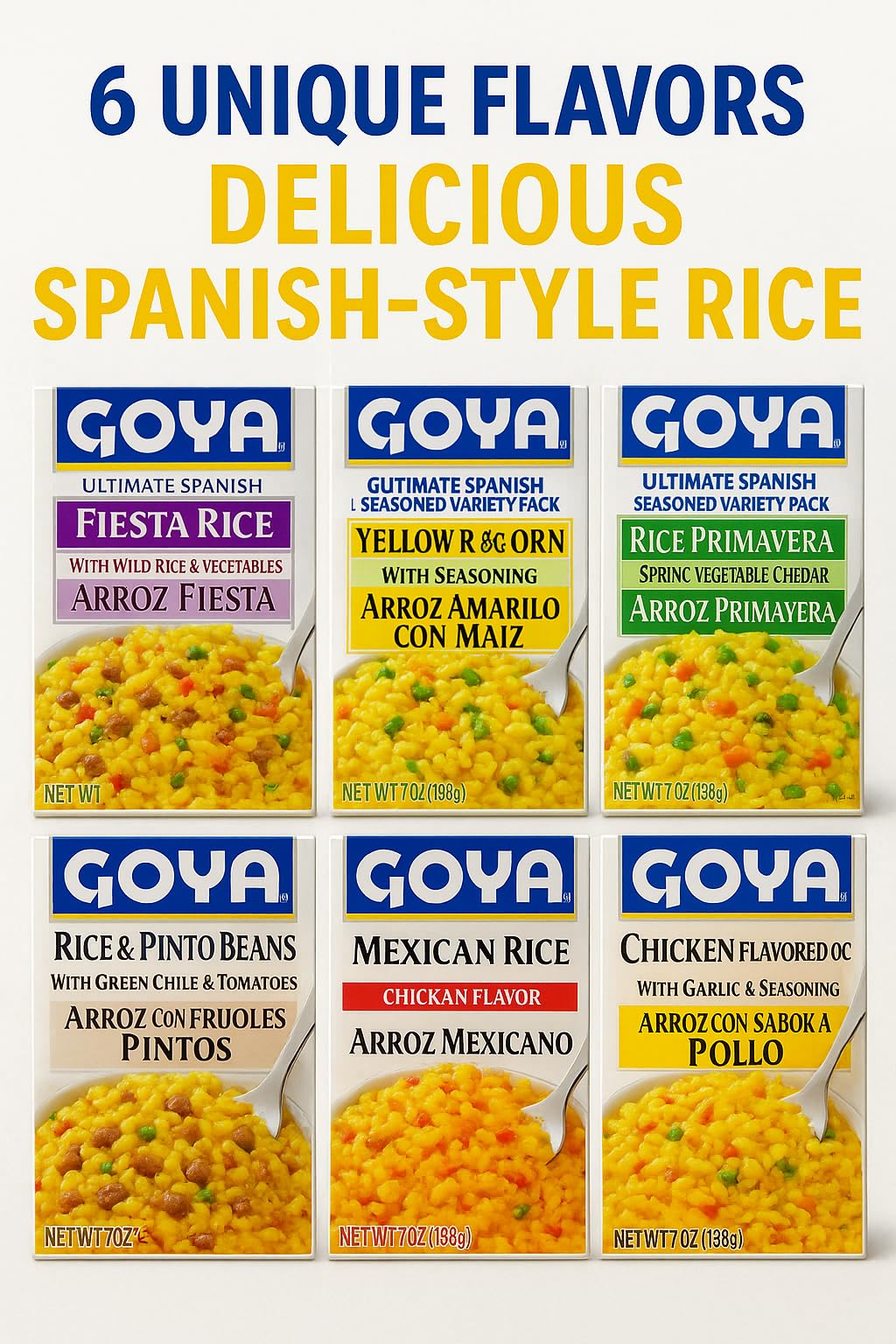Goya Ultimate Spanish Variety Rice Pack - 6 Flavors: Chicken, Mexican, Fiesta, Yellow with Corn, Primavera, and Pinto Beans - 6