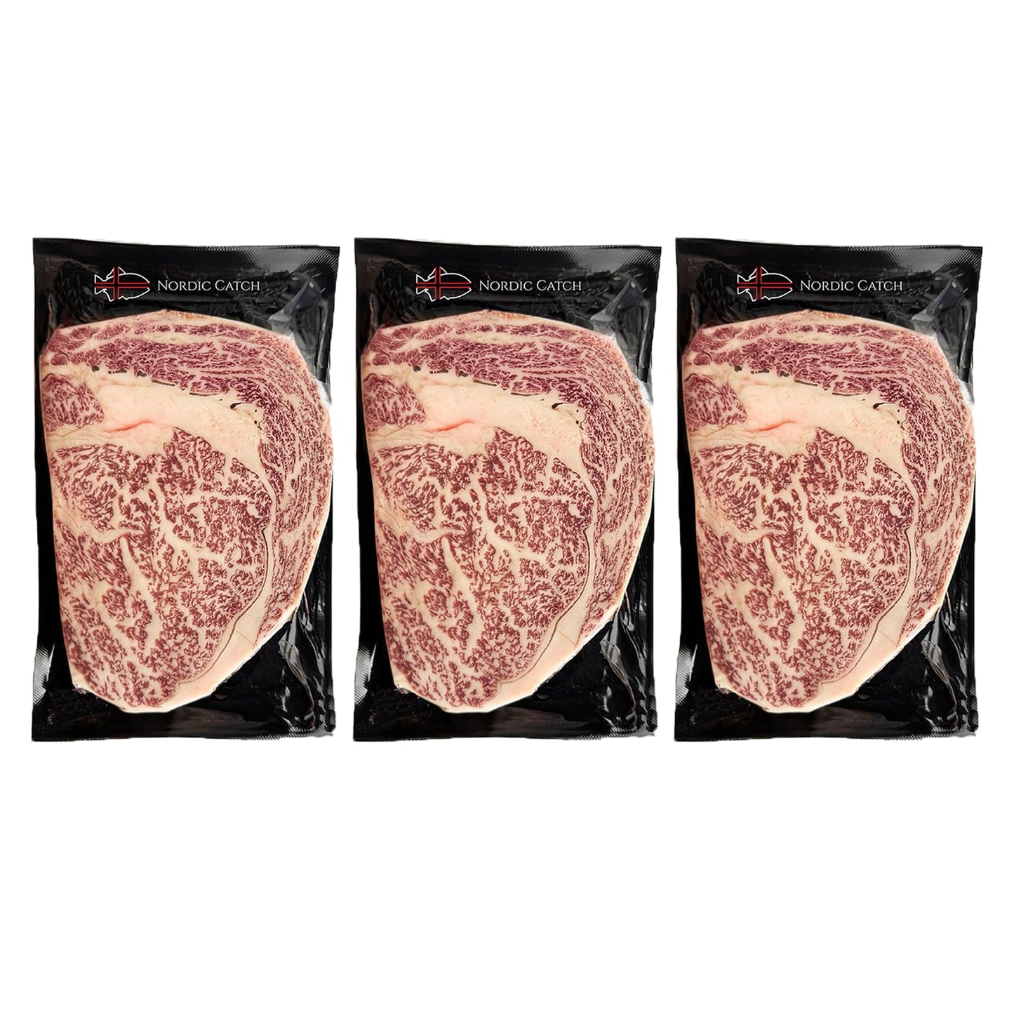 Nordic Catch A5 Japanese Wagyu Ribeye Steak, 16oz (Pack of 3), Skin-Packed, Authentic Kagoshima Reserve