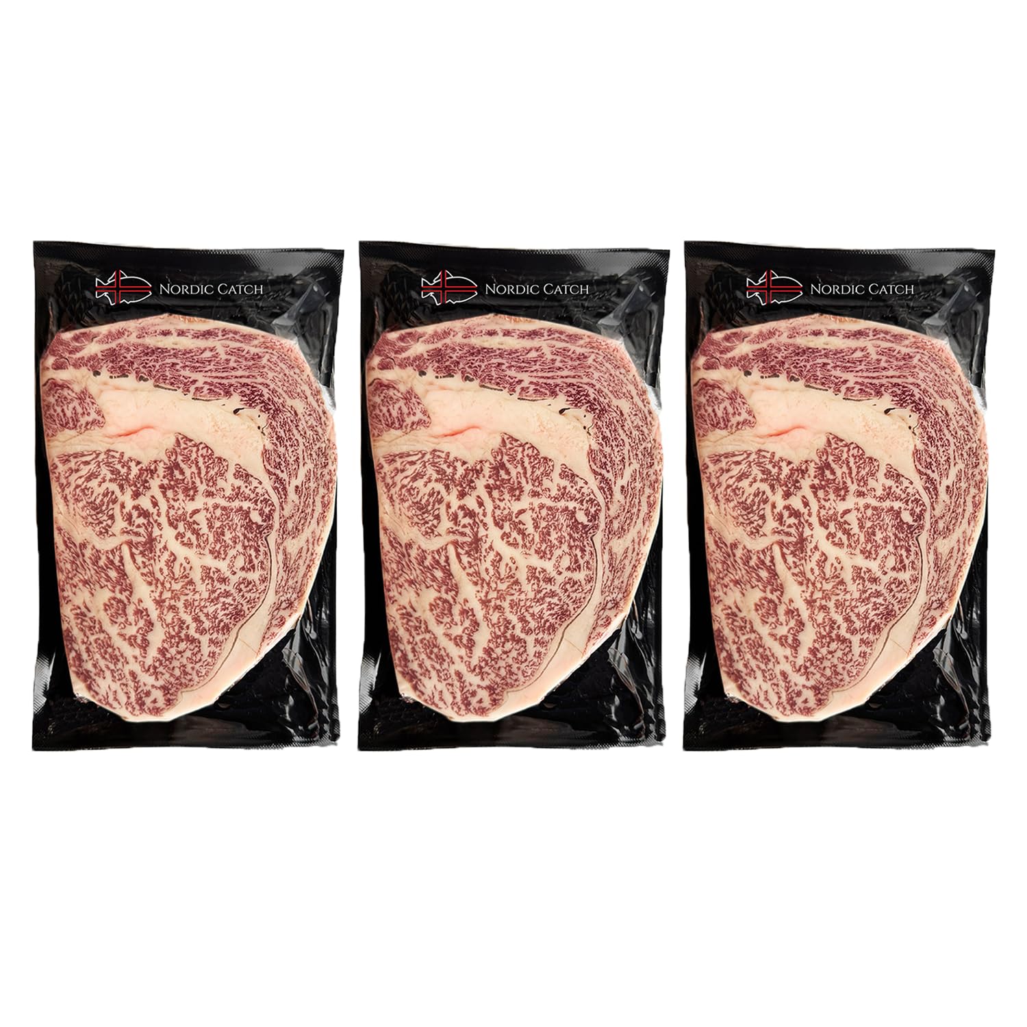 Nordic Catch A5 Japanese Wagyu Ribeye Steak, 16oz (Pack of 3), Skin-Packed, Authentic Kagoshima Reserve