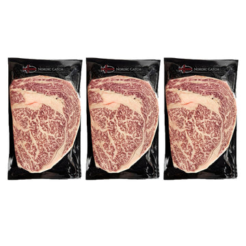 Nordic Catch A5 Japanese Wagyu Ribeye Steak, 16oz (Pack of 3), Skin-Packed, Authentic Kagoshima Reserve